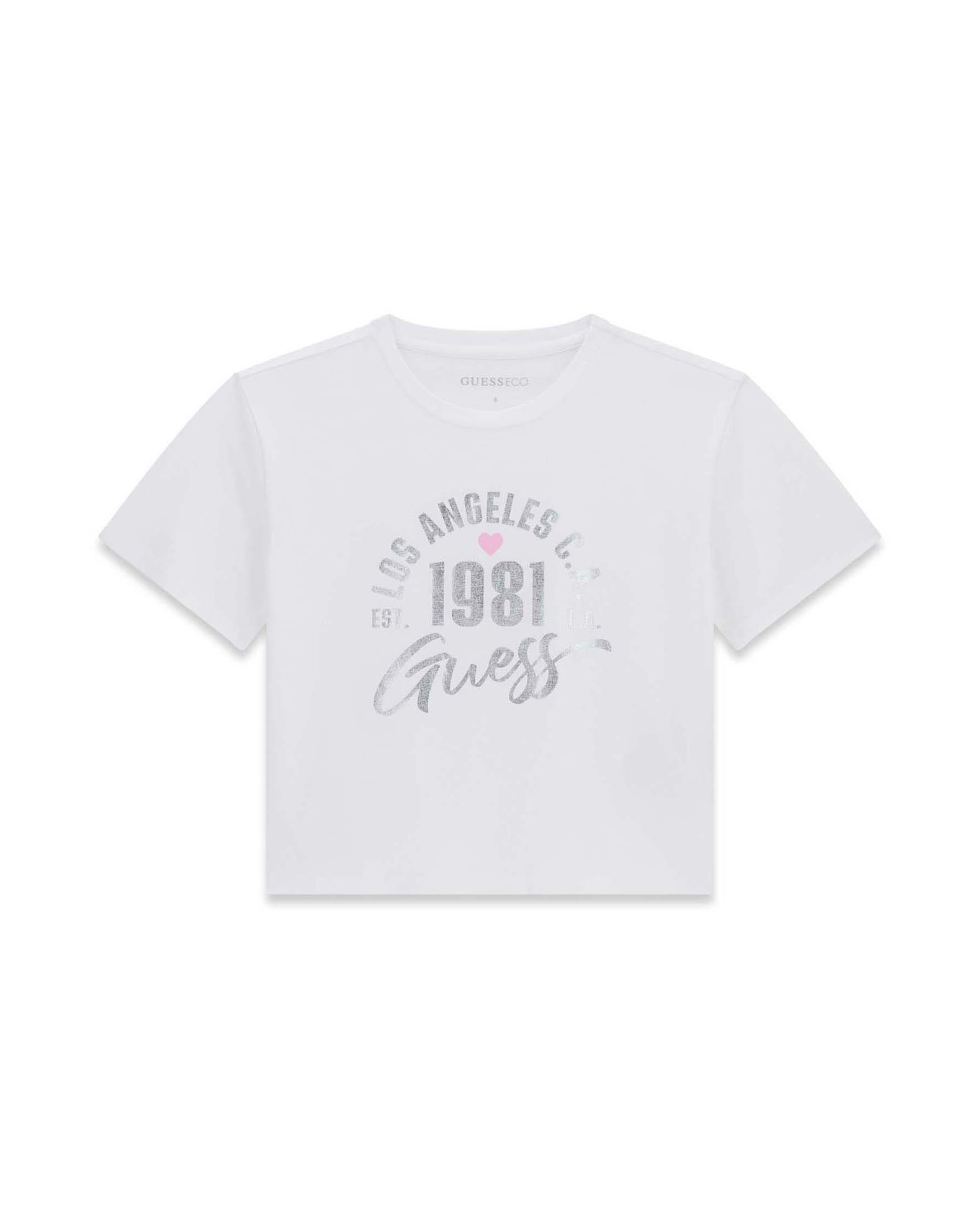 T-shirt mezza manica Guess bianca in misto cotone con stampa logo Los Angeles