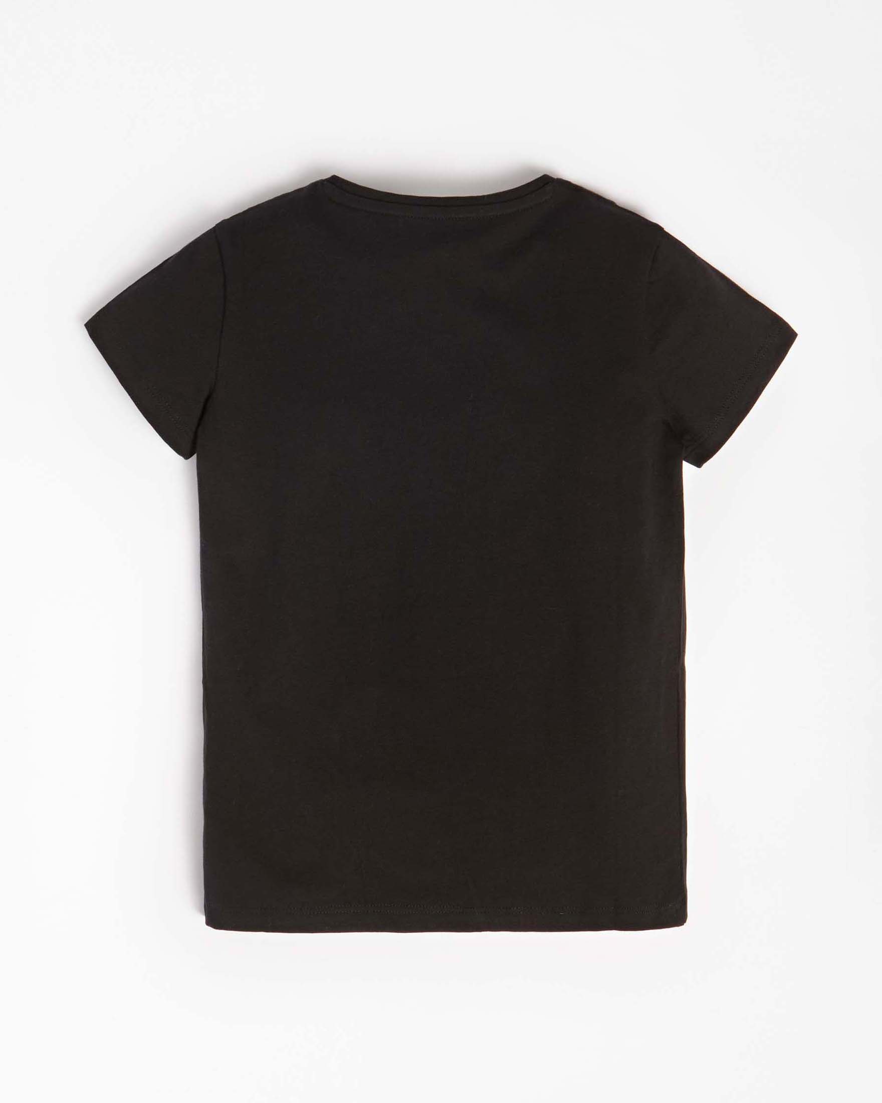 T-shirt mezza manica Guess nera in cotone con stampa logo triangolare image