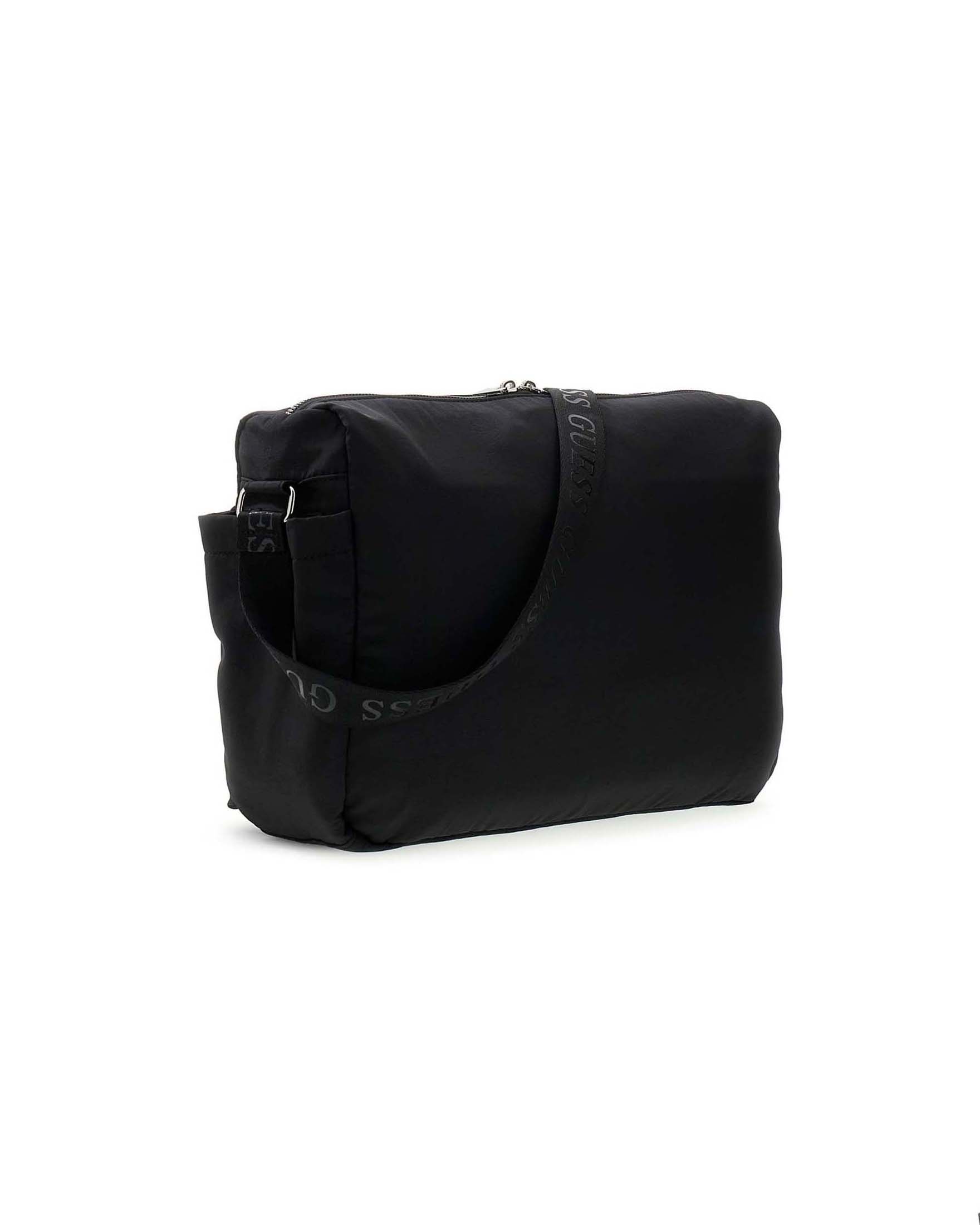 Borsa a tracolla Guess nera in poliammide con il logo triangolare in metallo image