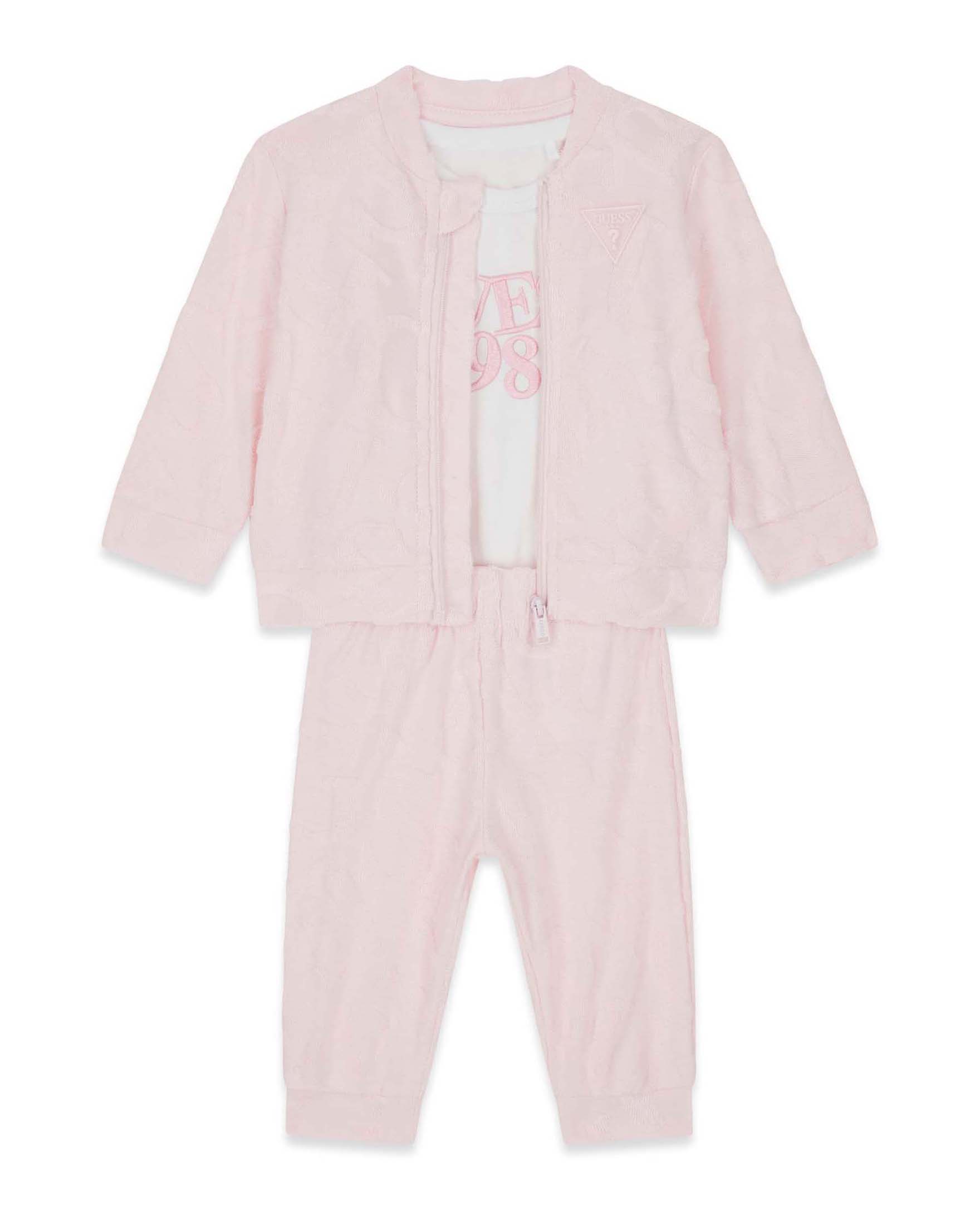 Completo tre pezzi Guess rosa in misto cotone con logo in rilievo