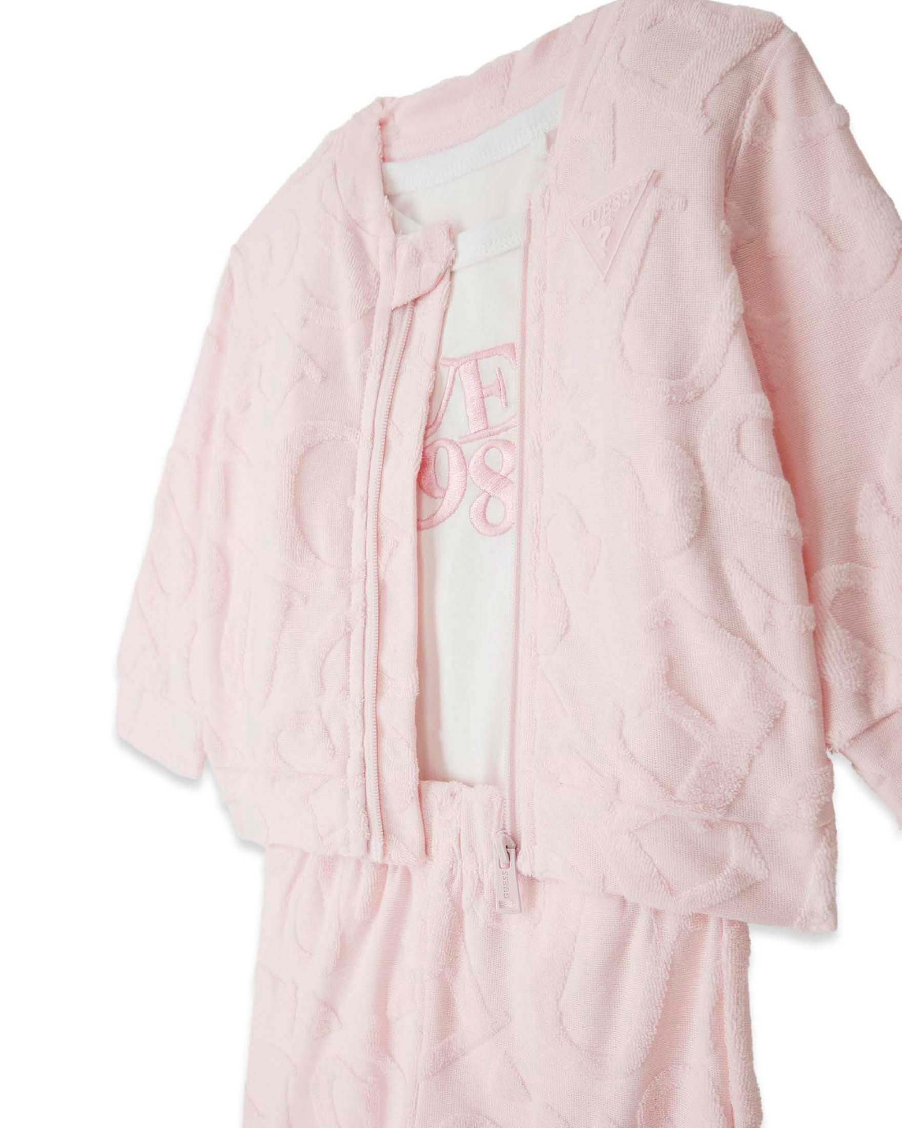Completo tre pezzi Guess rosa in misto cotone con logo in rilievo image