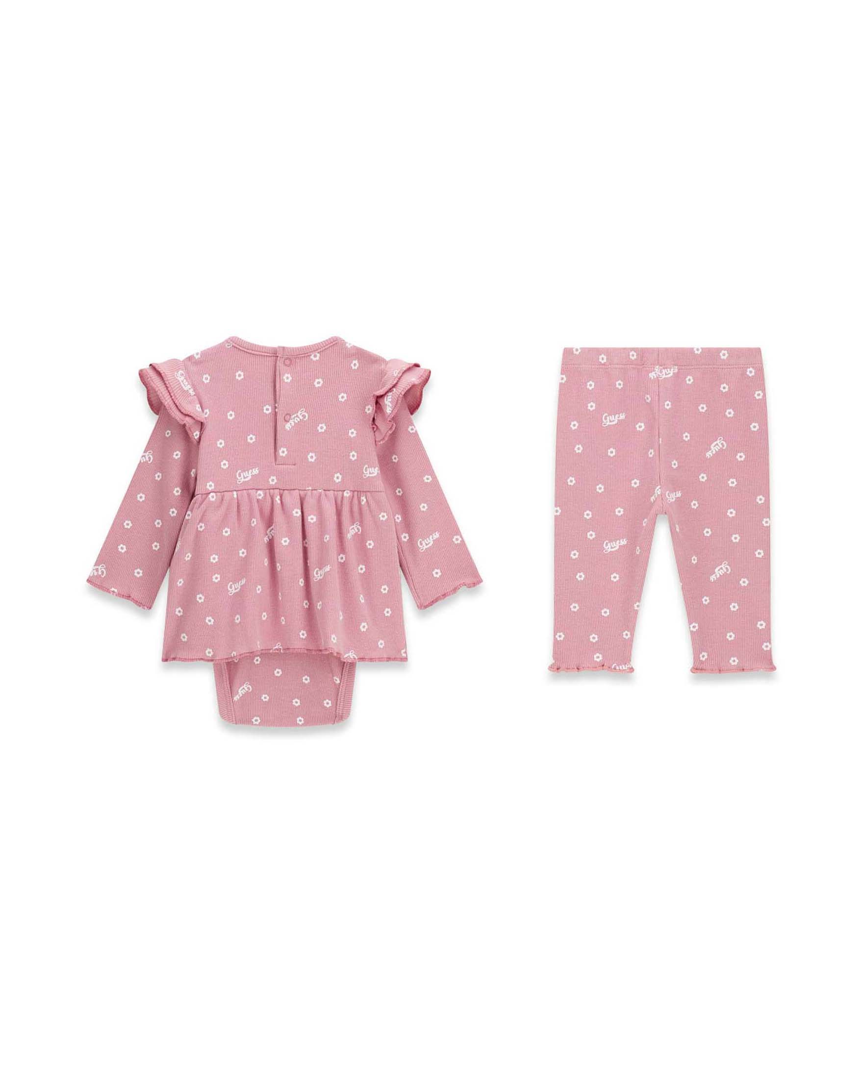 Completo Guess rosa in misto cotone a costine con stampa floreale e logo image