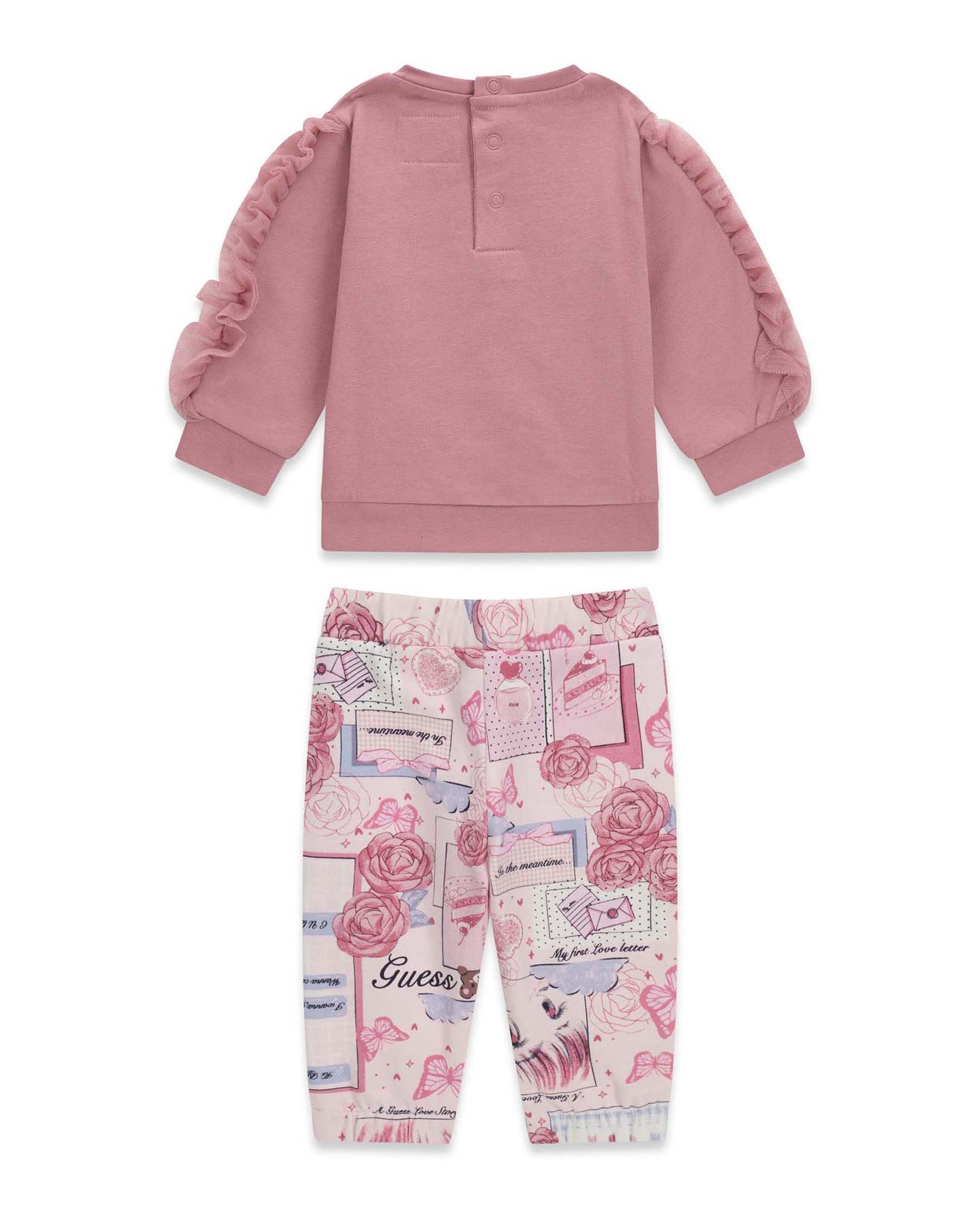 Completo Guess rosa in cotone con stampa logo e leggings a fiori image