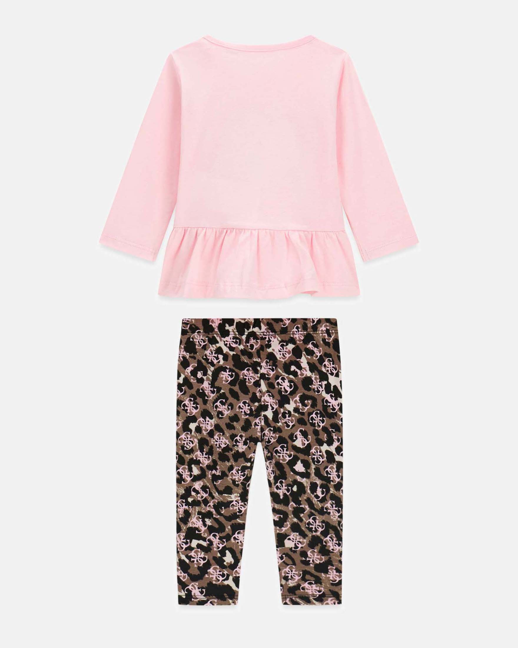 Completo con T-shirt e leggings Guess rosa in misto cotone con logo ricamato image