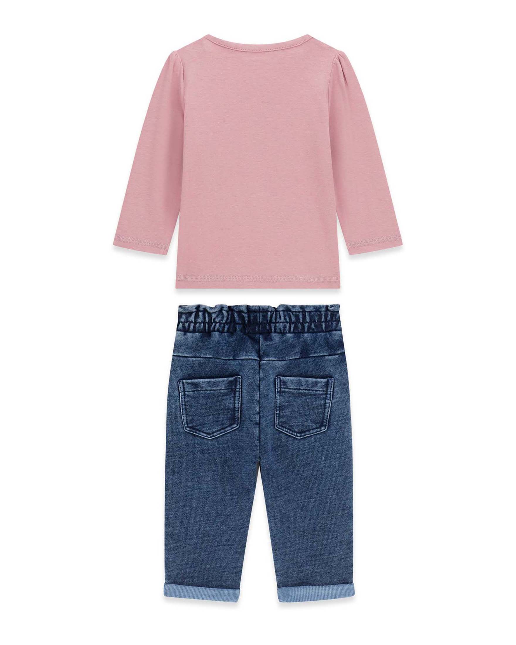 Completo T-shirt e pantaloni Guess rosa e lavaggio scuro con stampa e ricamo image