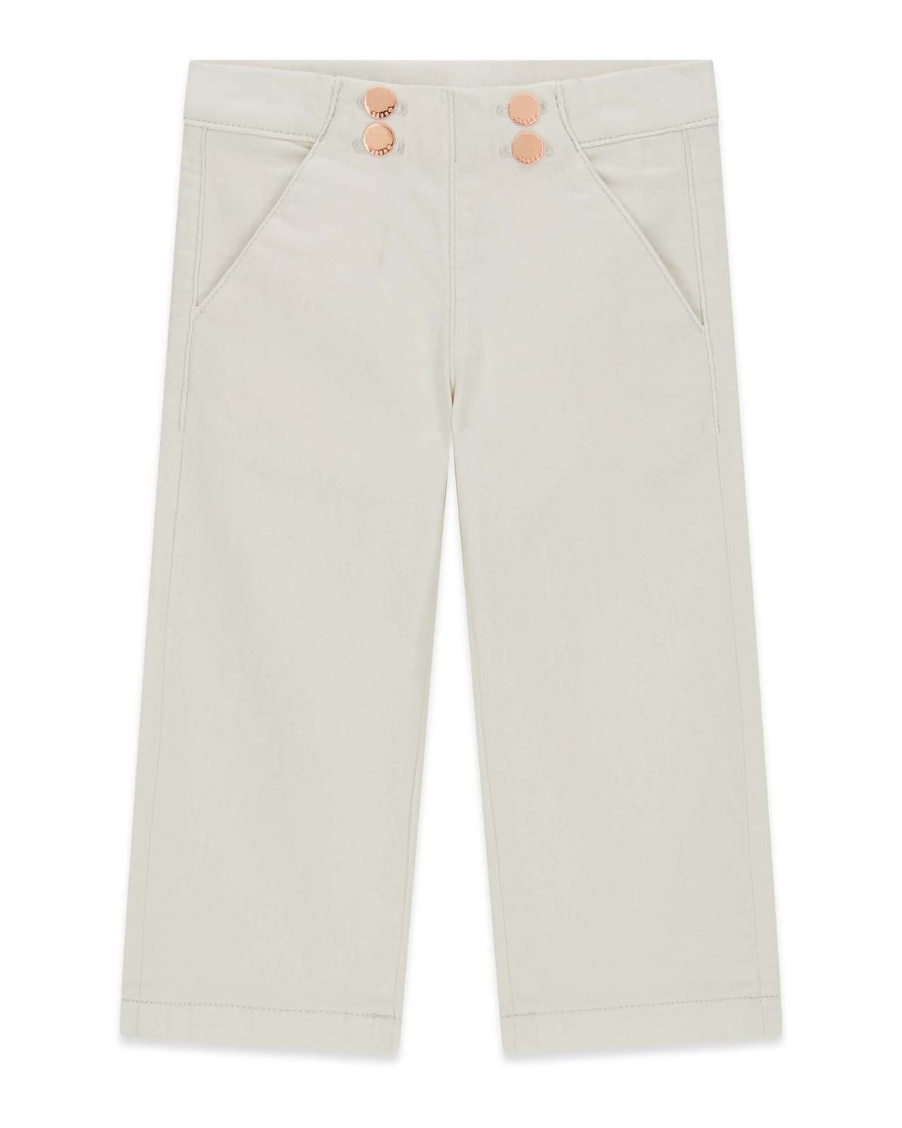 Pantaloni a gamba larga Guess beige in misto cotone con bottoni