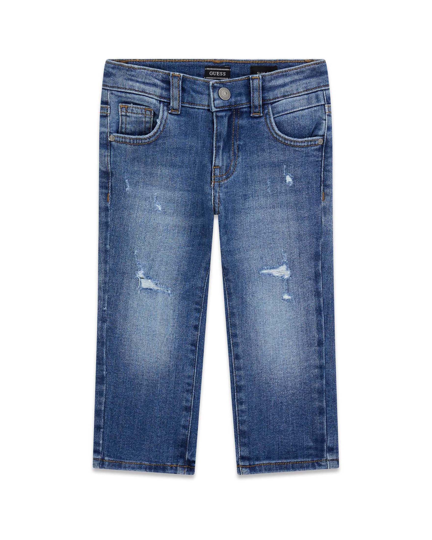 Jeans slim fit Guess lavaggio medio in misto cotone con piccoli strappi