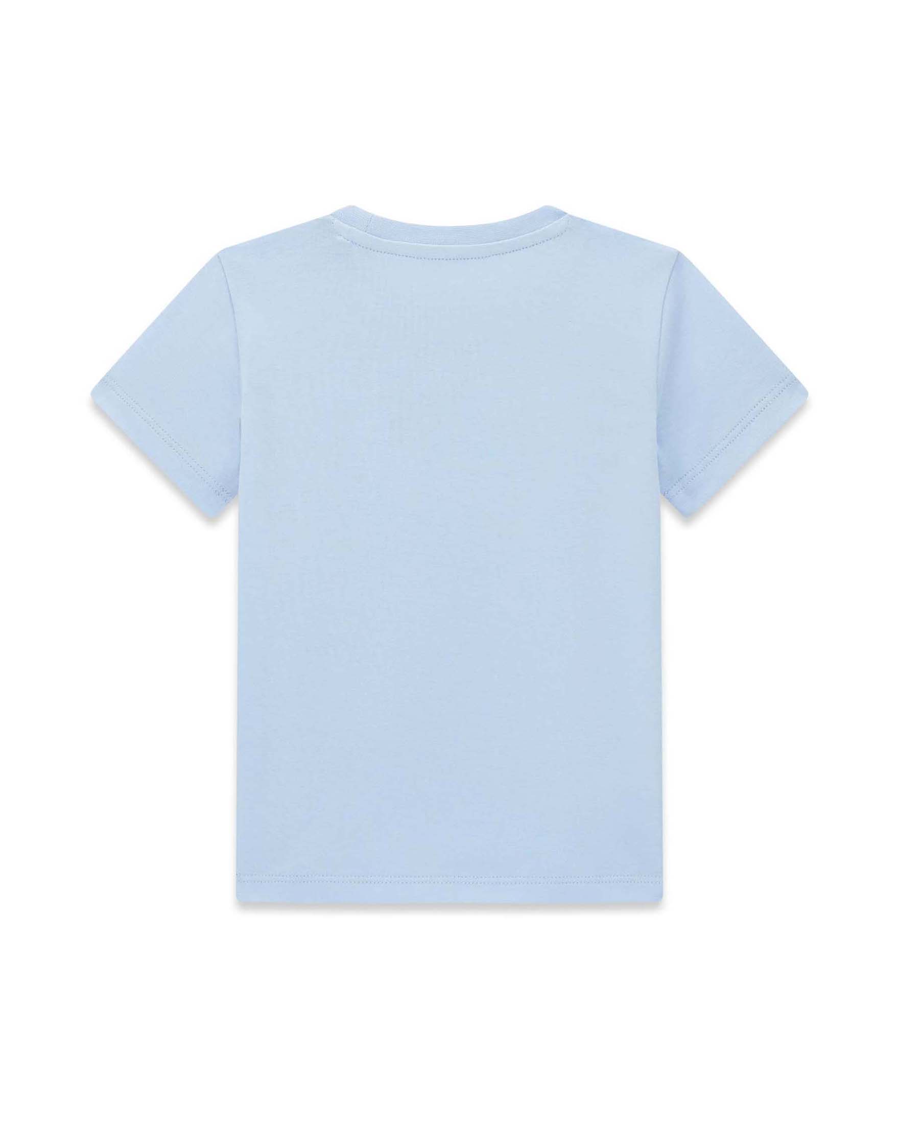 T-shirt mezza manica Guess azzurra in cotone con stampa orsetto e logo image