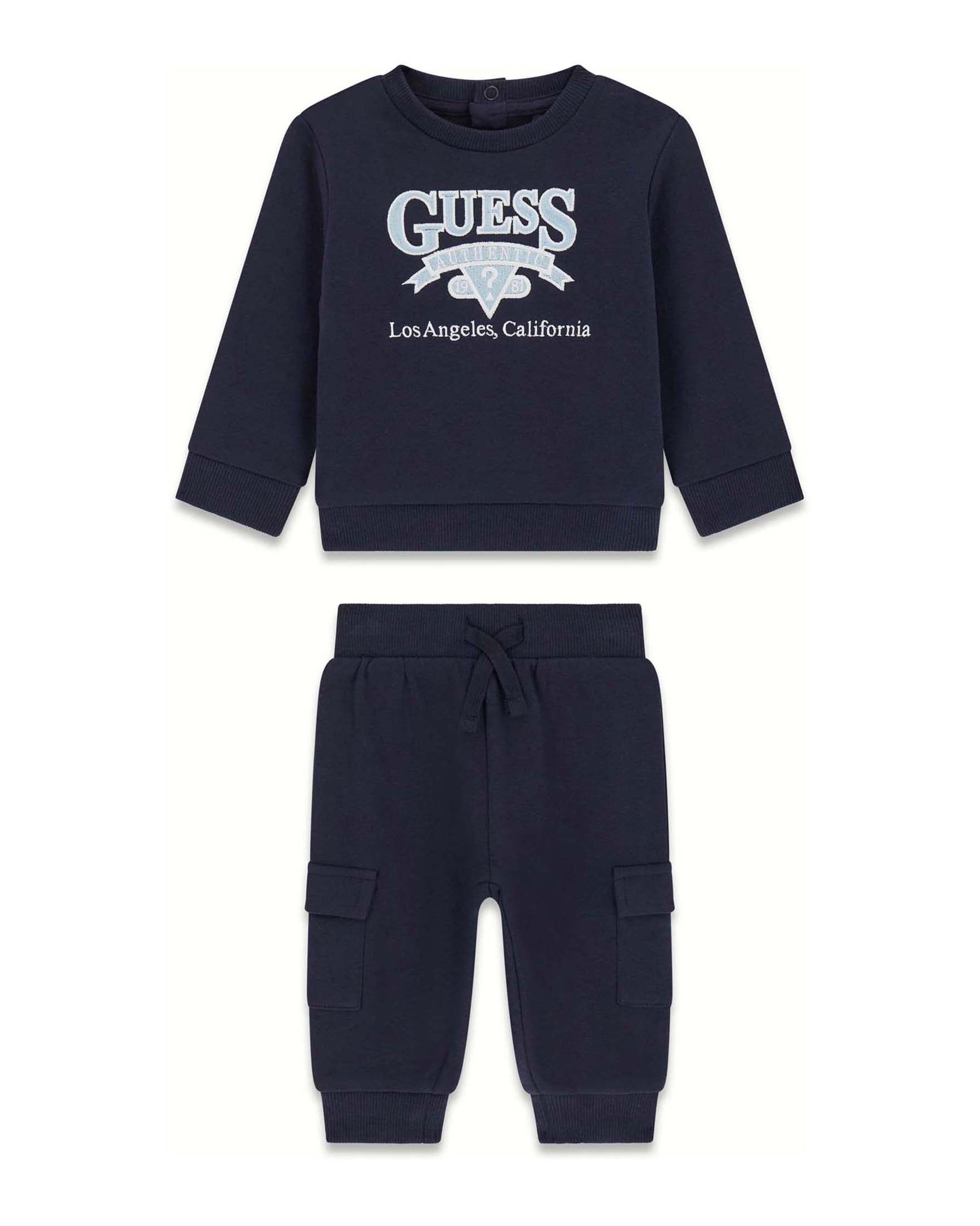 Tuta Guess blu scuro in cotone con tasche cargo e logo ricamato