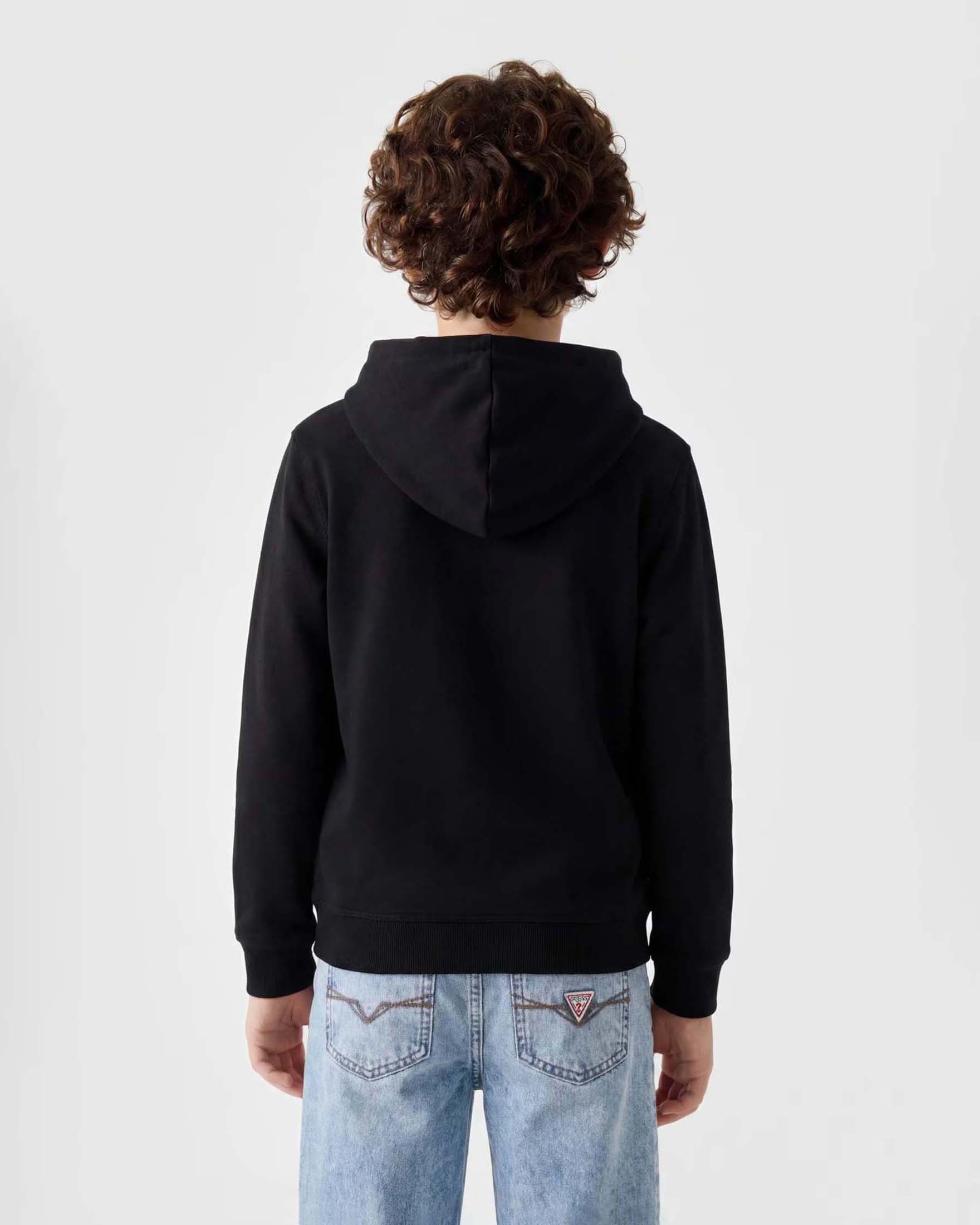 Felpa con cappuccio Guess nera in cotone con stampa logo a triangolo image