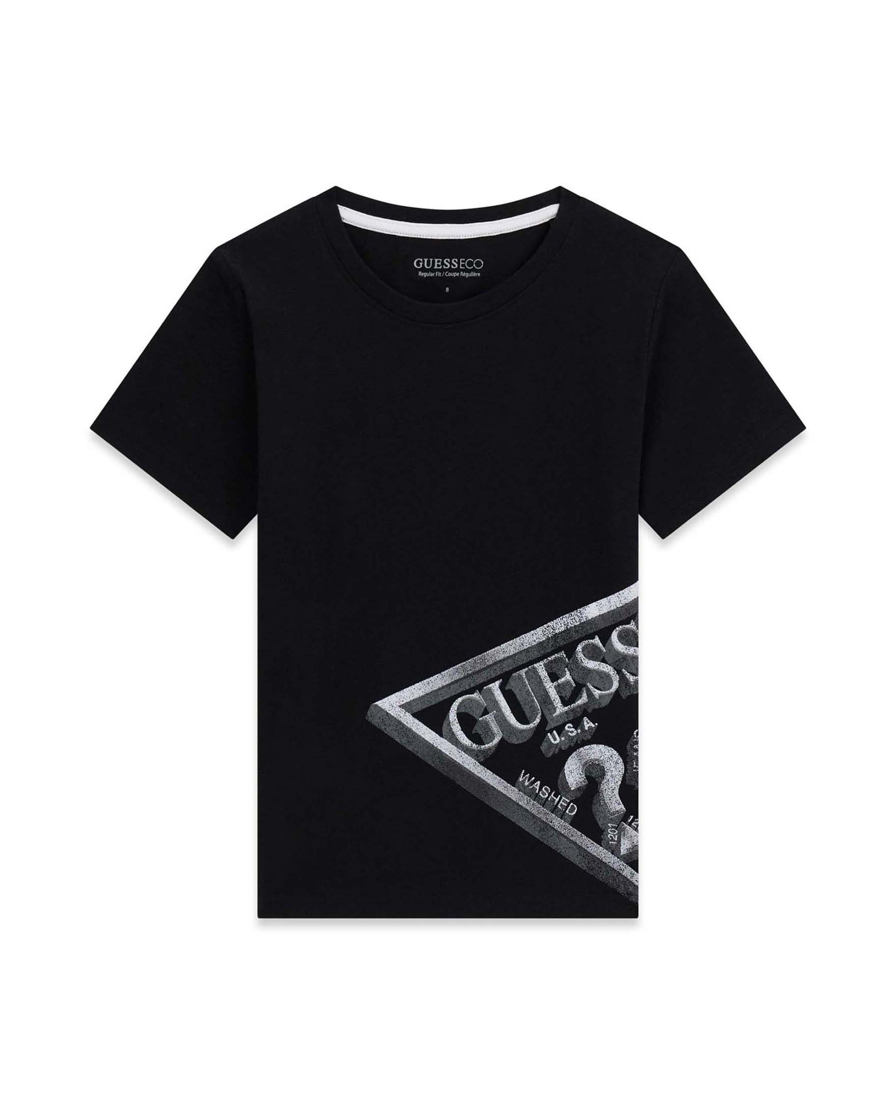 T-shirt mezza manica Guess nera in cotone con stampa logo triangolo