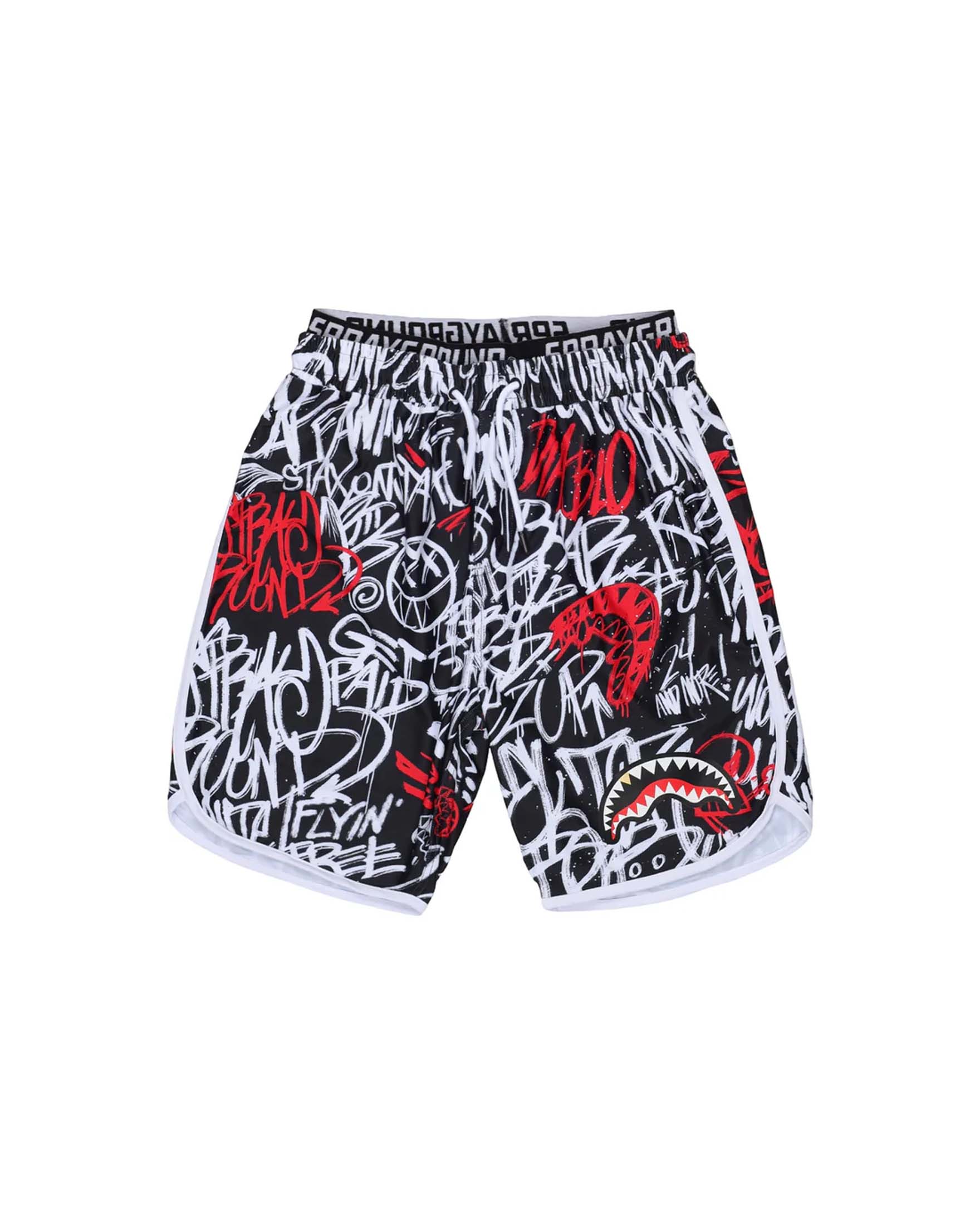 Boxer Sprayground nero con graffiti bianchi e rossi