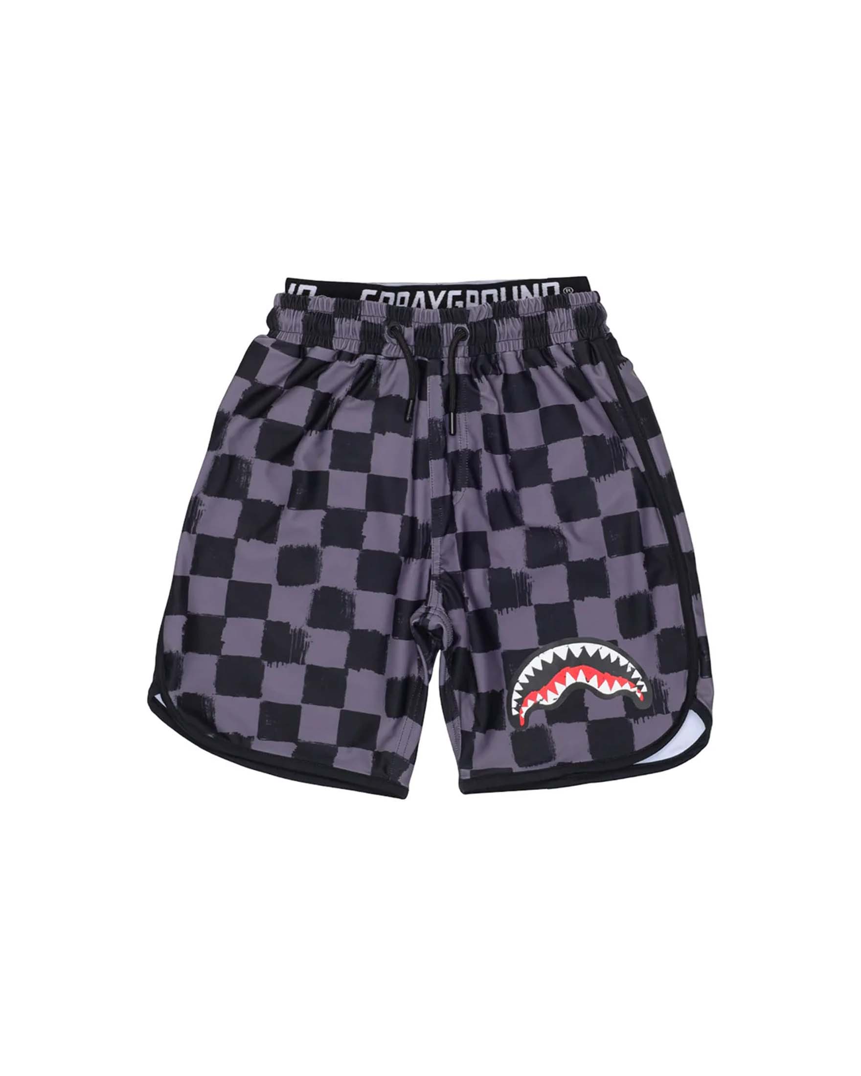 Boxer Sprayground nero e grigio in damier ed elastico logato