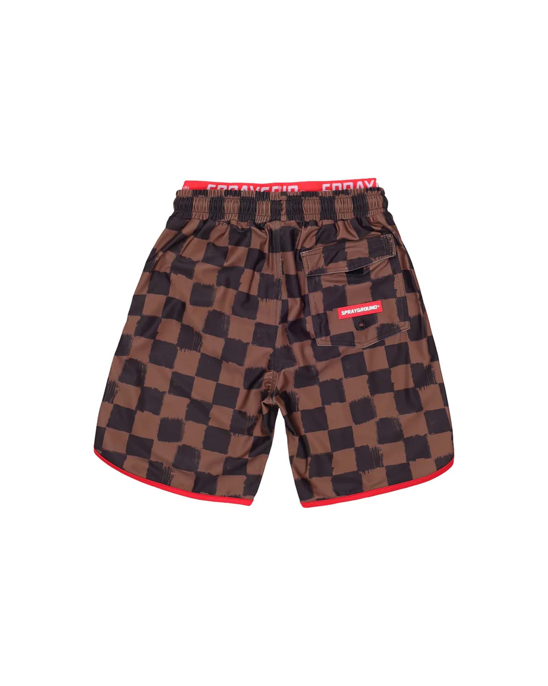 Boxer Sprayground nero e marrone in damier con bordi rossi ed elastico logato image