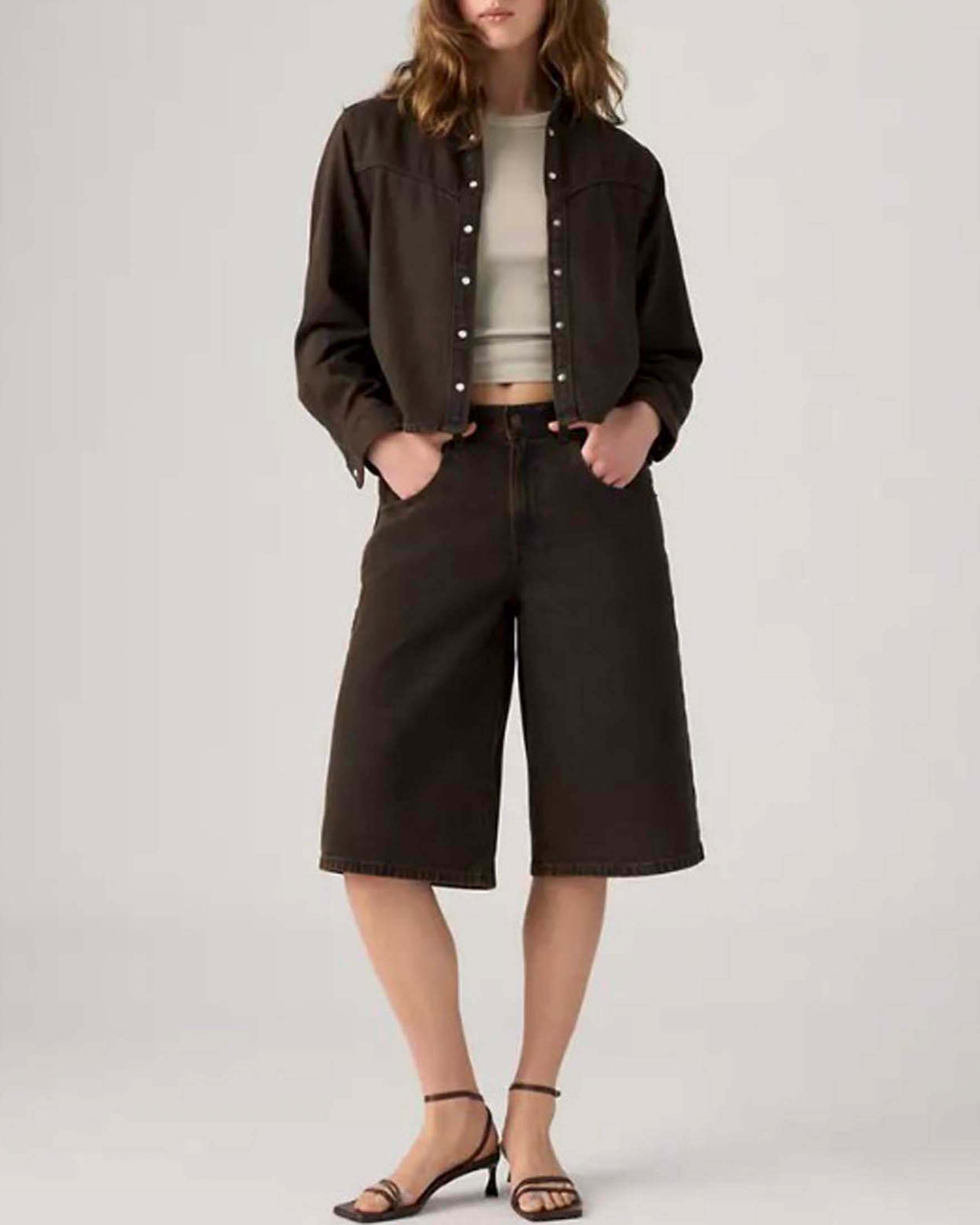 Bermuda ultra baggy Levi's marroni in denim di cotone a vita media