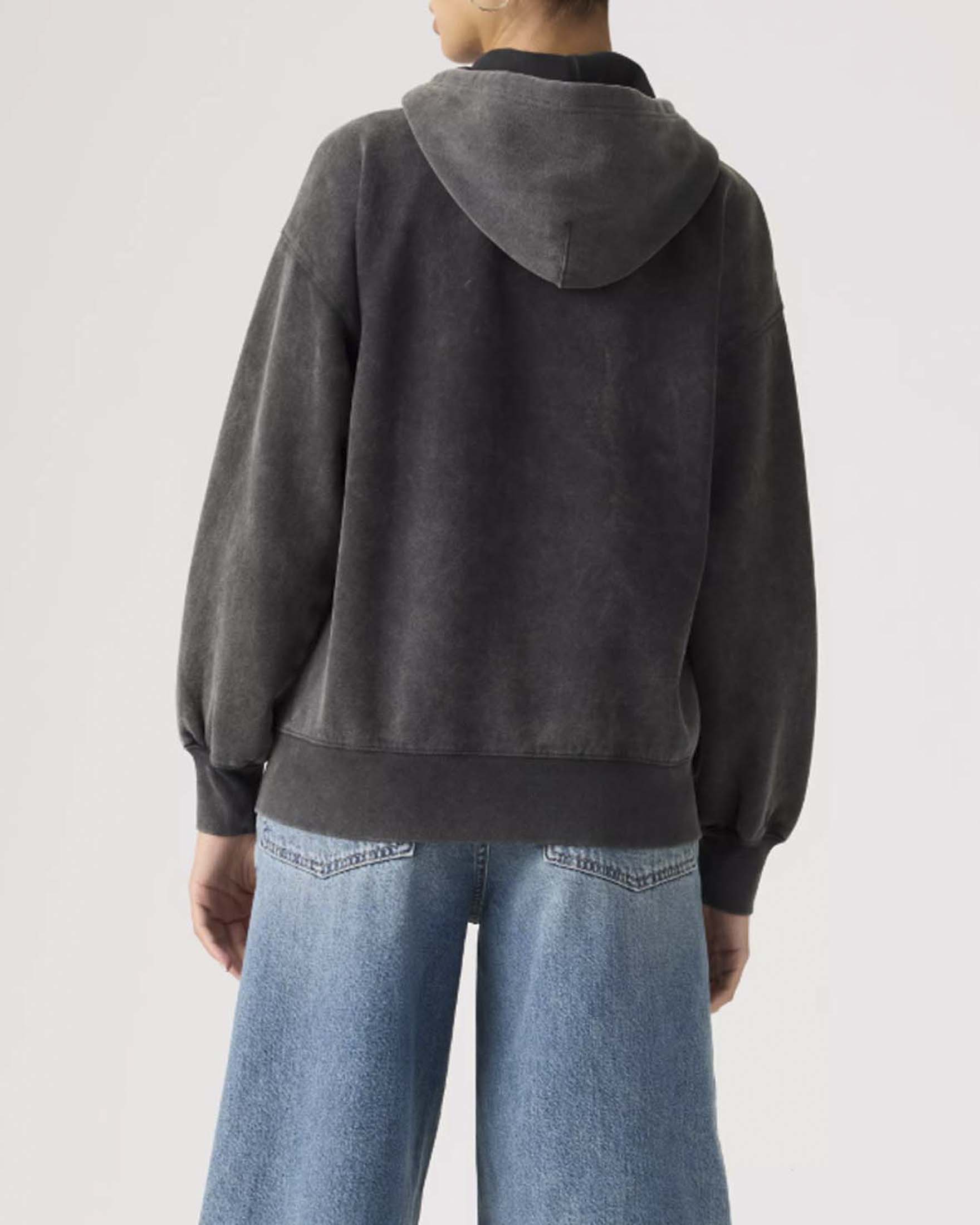 Felpa con cappuccio e zip Vintage Oversized Levi's nera in cotone garzato grunge wash image