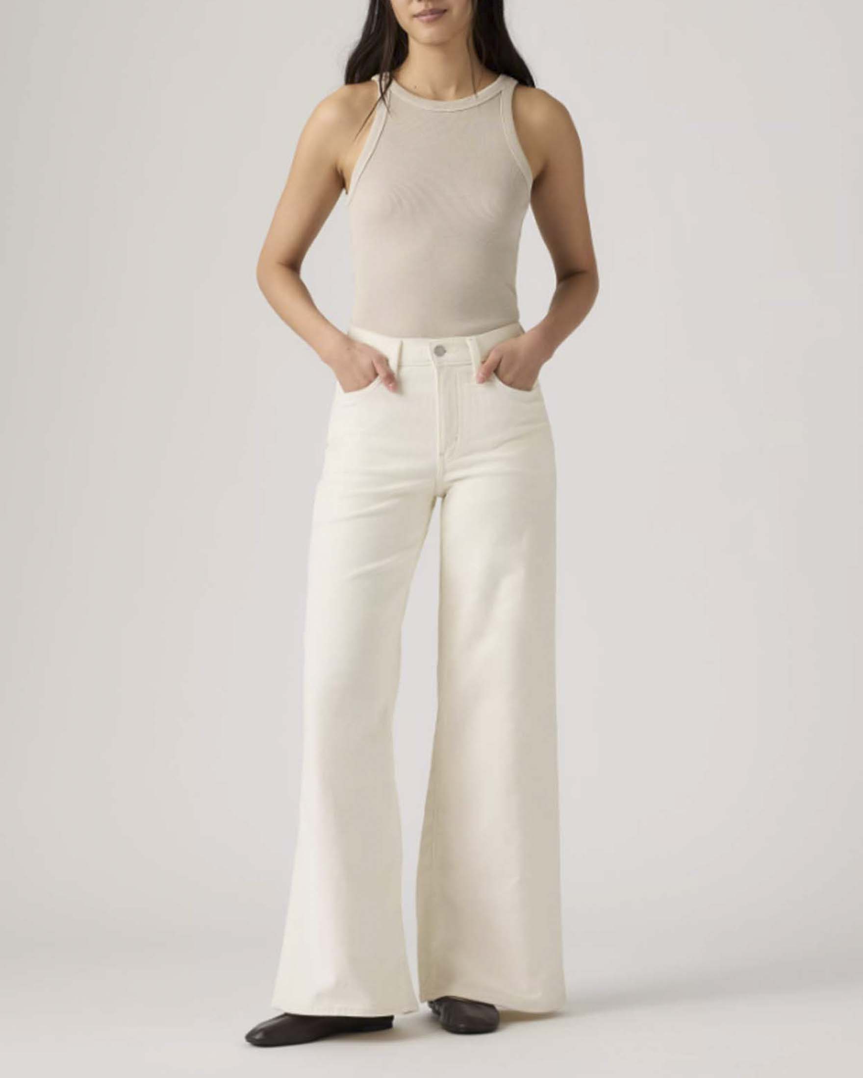 Jeans 728 High Rise Wide Leg Levi's color avorio in velluto a coste stretch