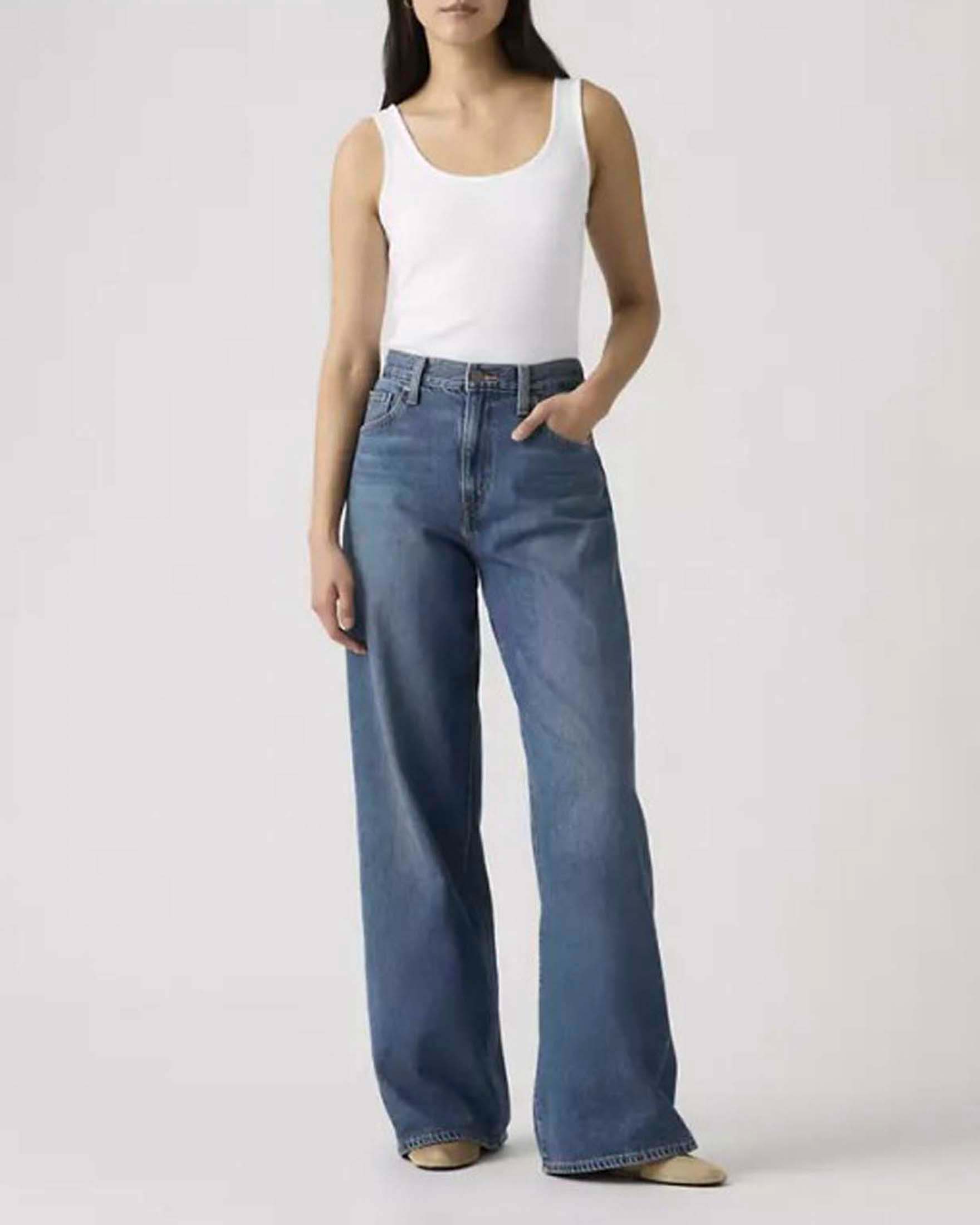 Jeans Cinch Wide Leg Levi's lavaggio stonewash a vita alta in cotone e tencel