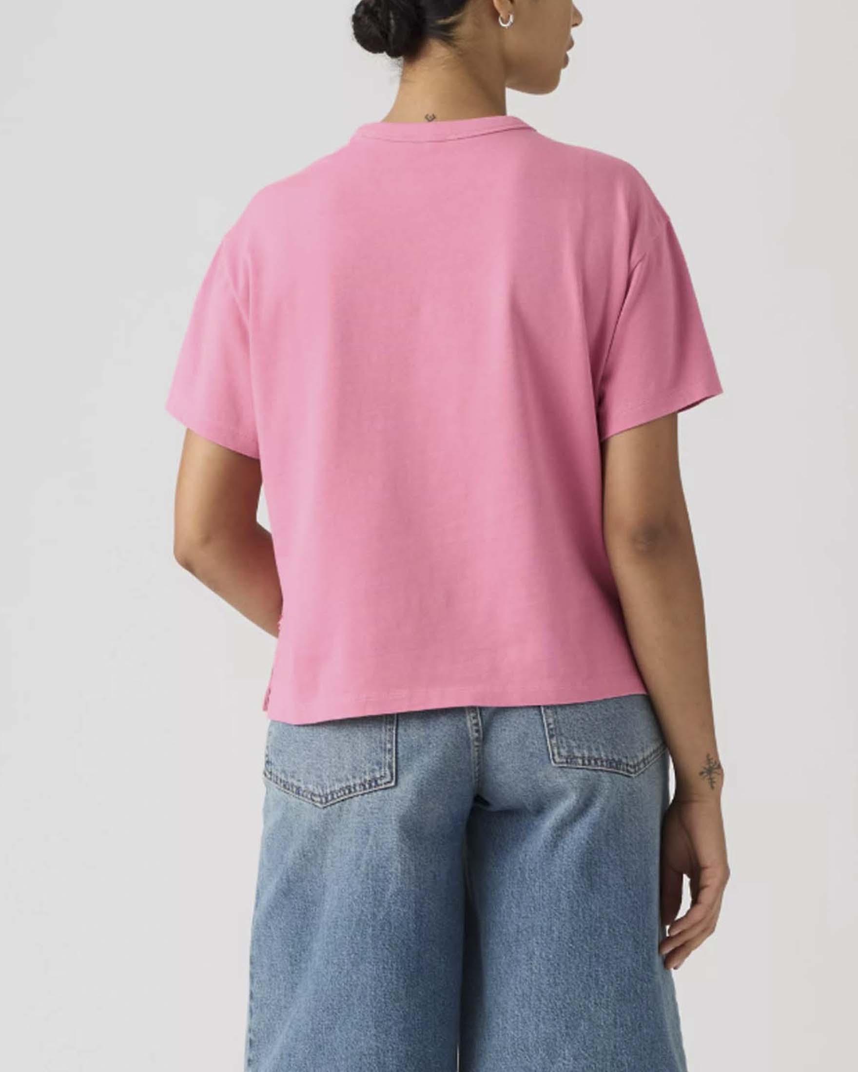 T-shirt GR Vintage Levi's rosa in cotone pesante con scritta logo ricamata tono su tono image