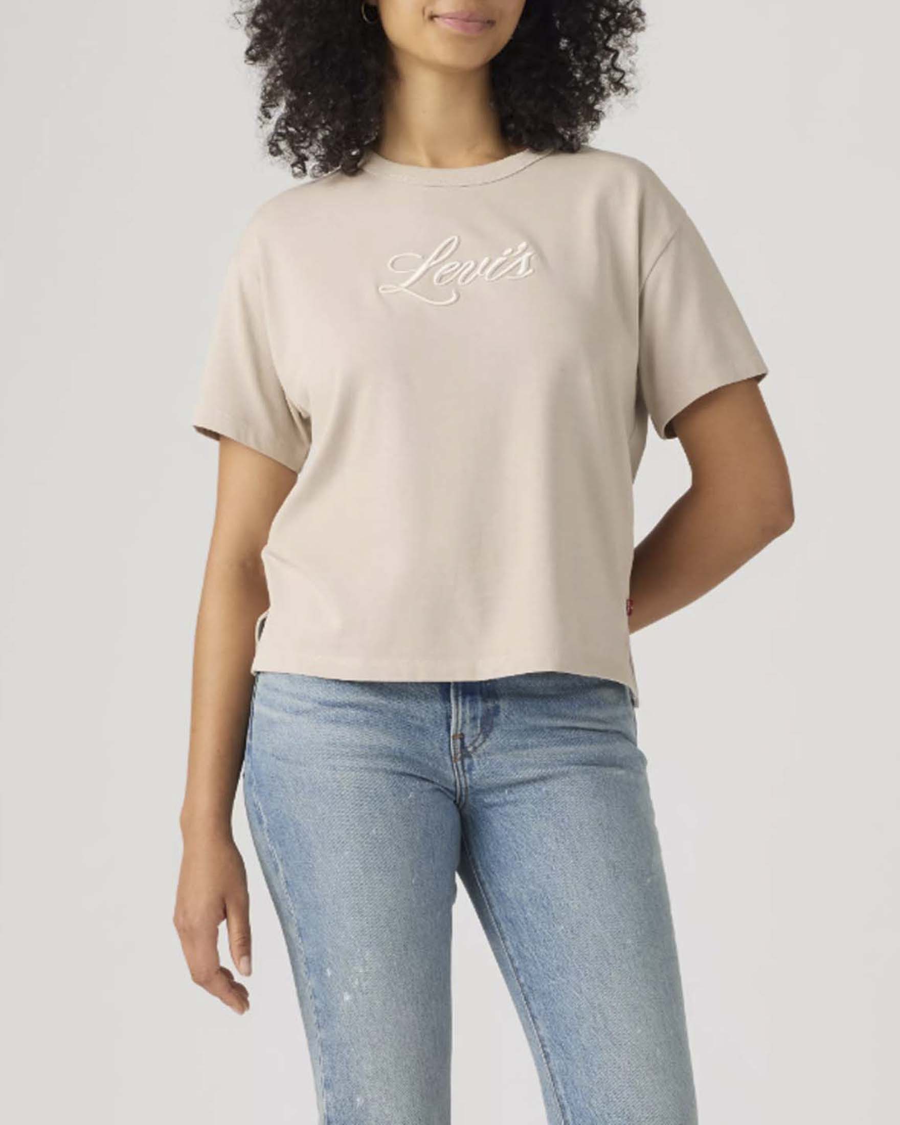 T-shirt GR Vintage Levi's beige in cotone pesante con scritta logo ricamata tono su tono
