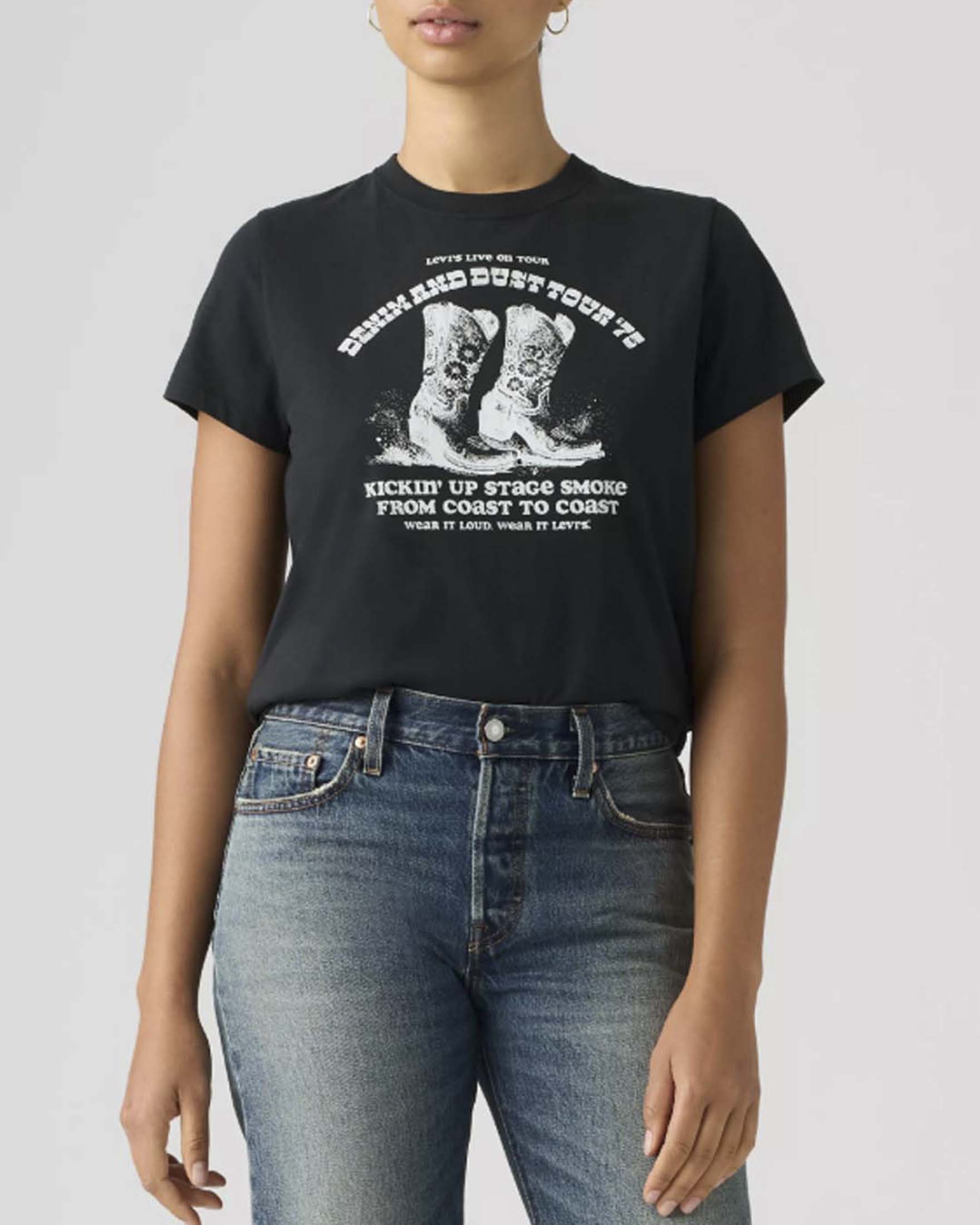 T-shirt GR Favorite Levi's nera in cotone con stampa Denim and Dust Boots a contrasto