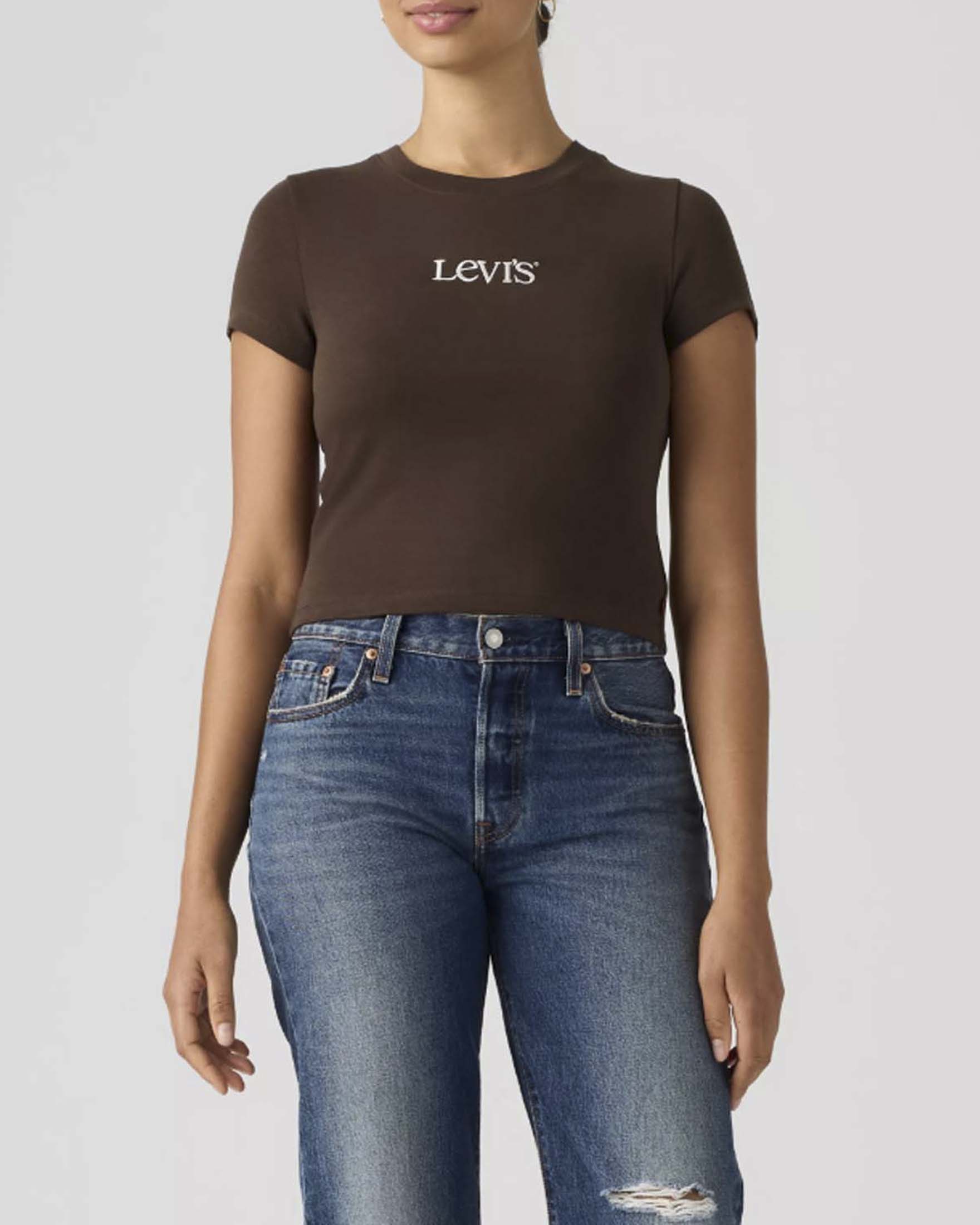T-shirt GR Essential Baby Levi's marrone in cotone a coste con logo ricamato a contrasto
