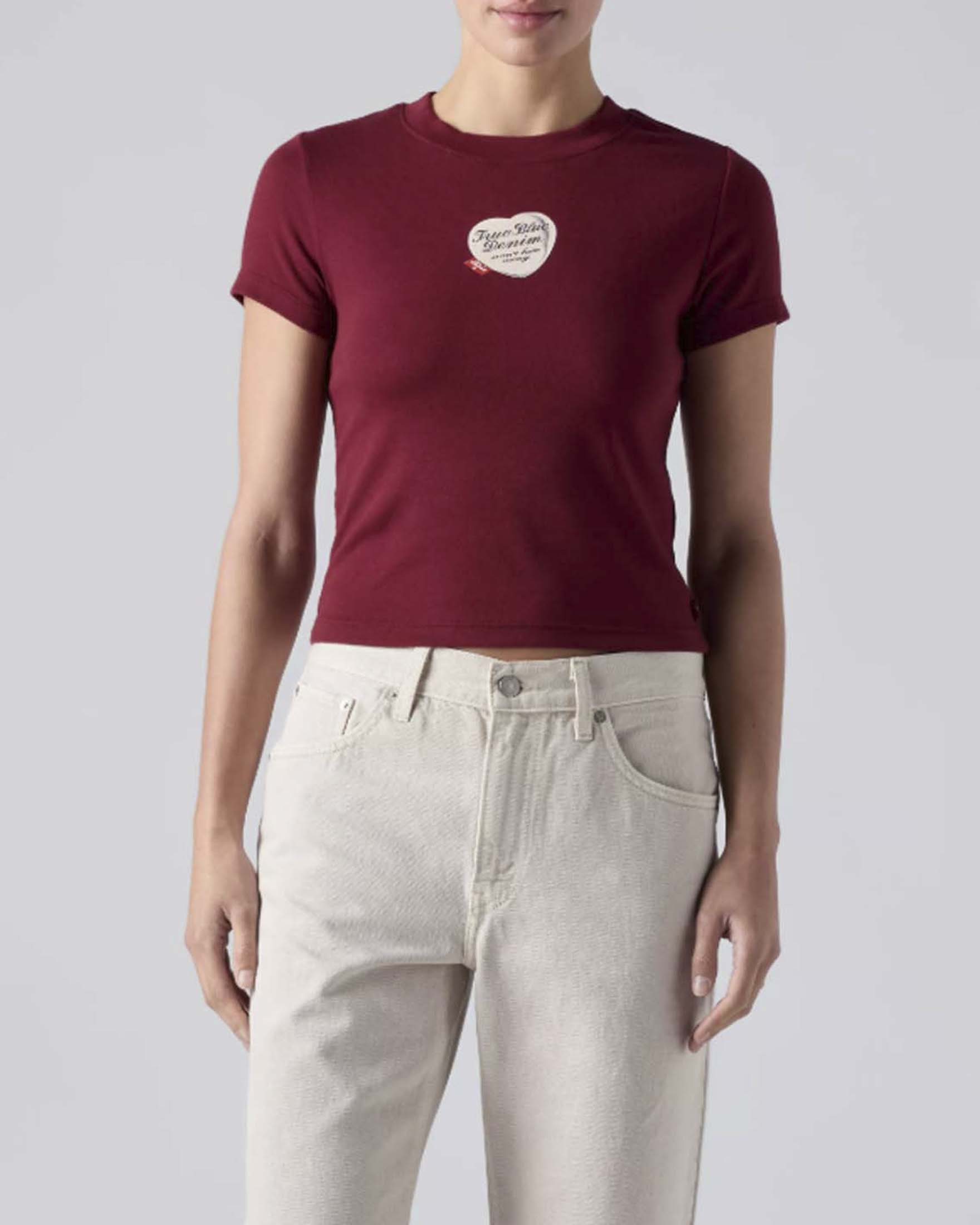 T-shirt Graphic Essential Baby Levi's bbordeaux in cotone stretch a coste con stampa cuore