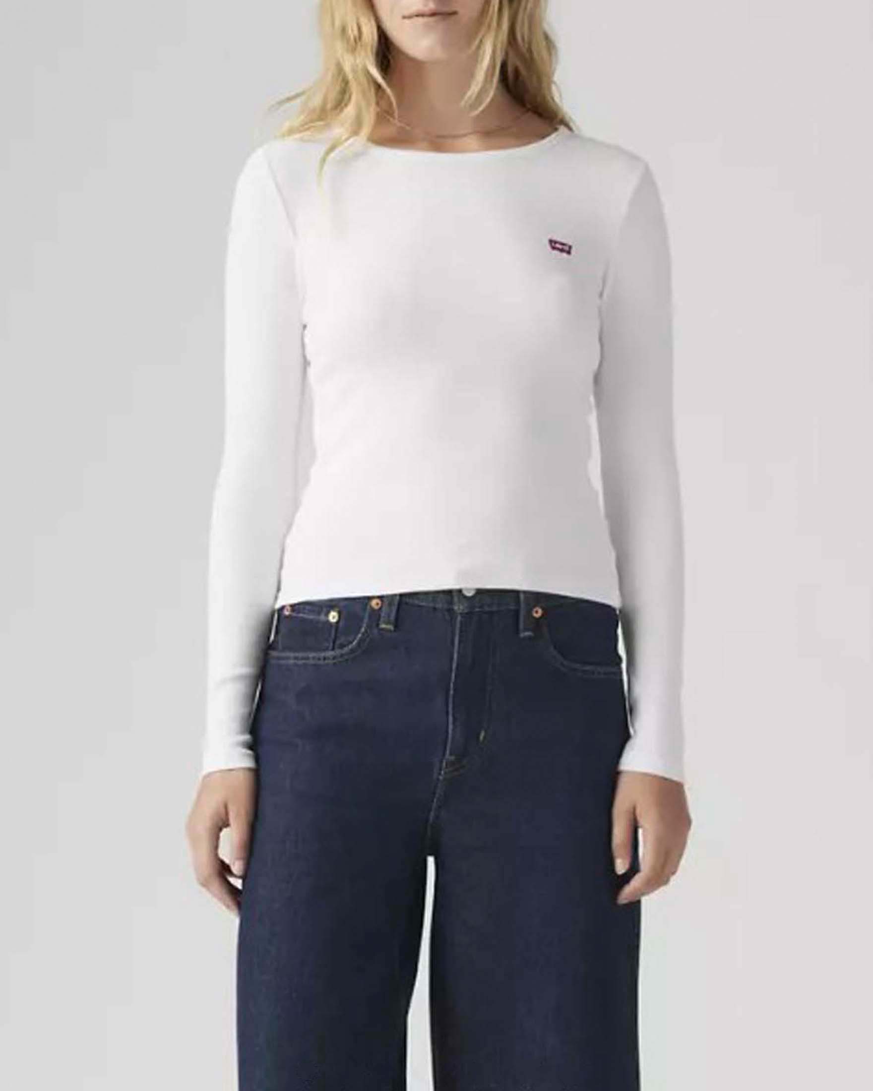 T-shirt slim a maniche lunghe Hayes Levi's bianca in cotone stretch a coste con logo Red Tab ricamato image