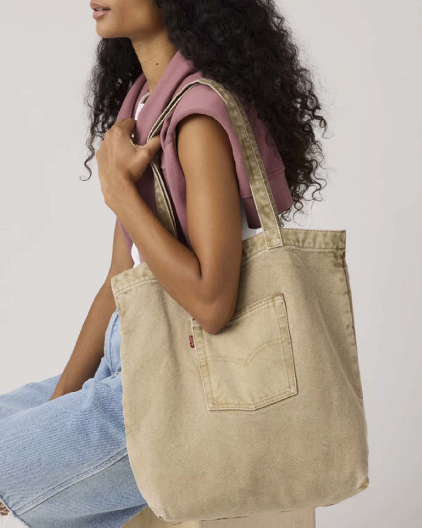 Tote Bag Levi's in denim di cotonebeige con tasca esterna