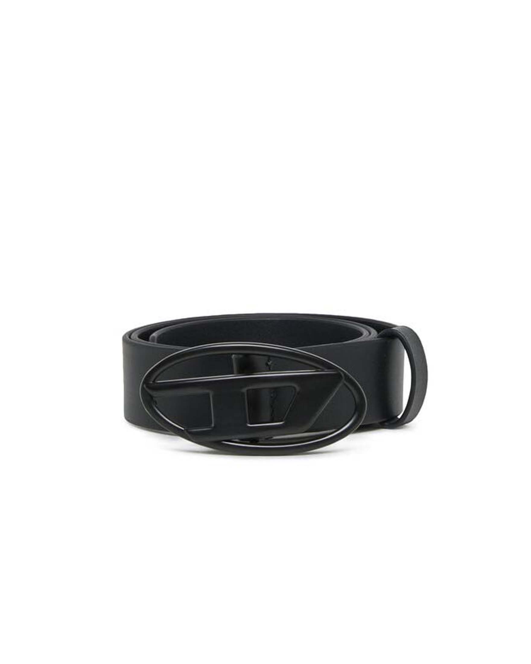 Cintura nera Diesel in pelle con fibbia nera e logo oval D