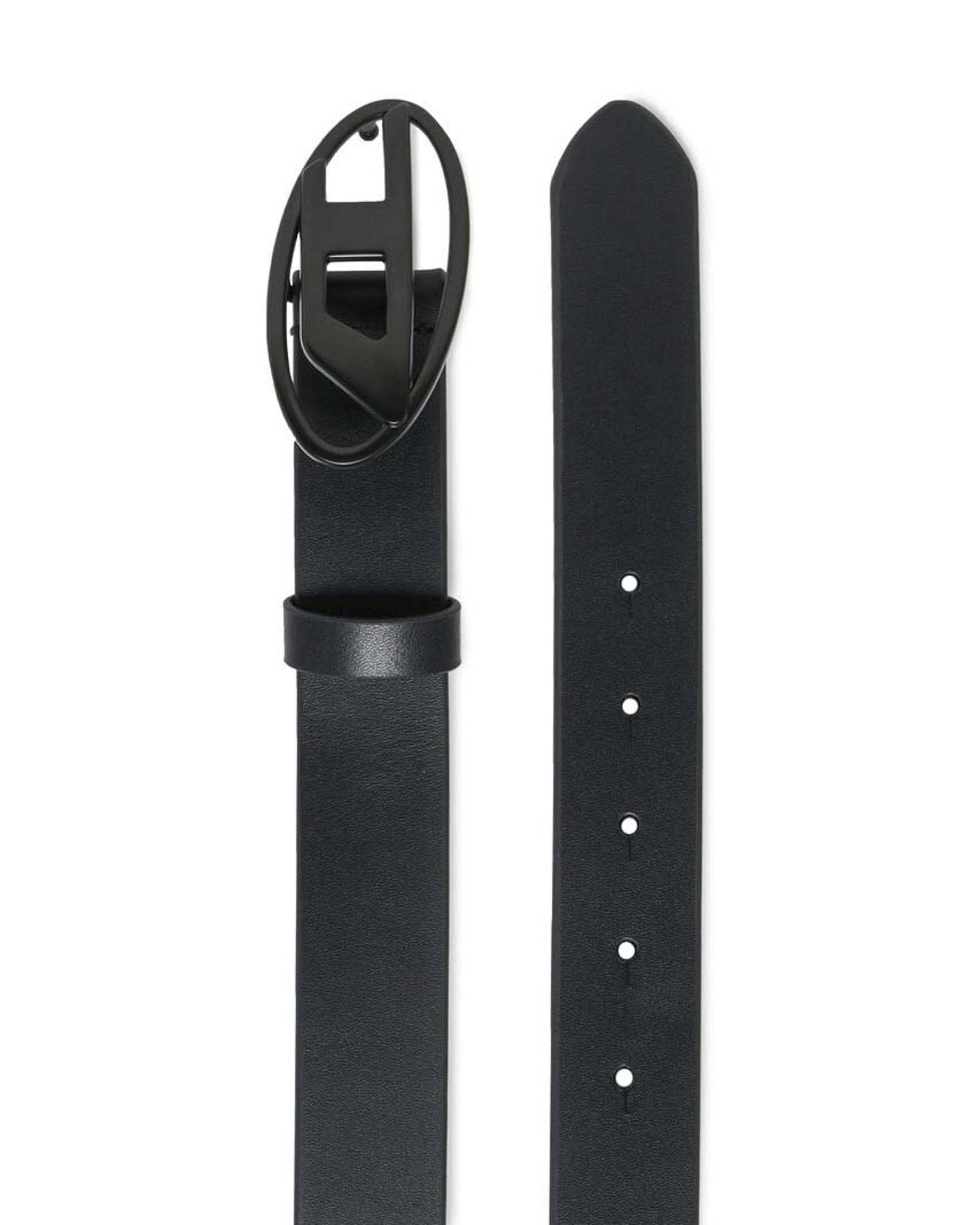 Cintura nera Diesel in pelle con fibbia nera e logo oval D image