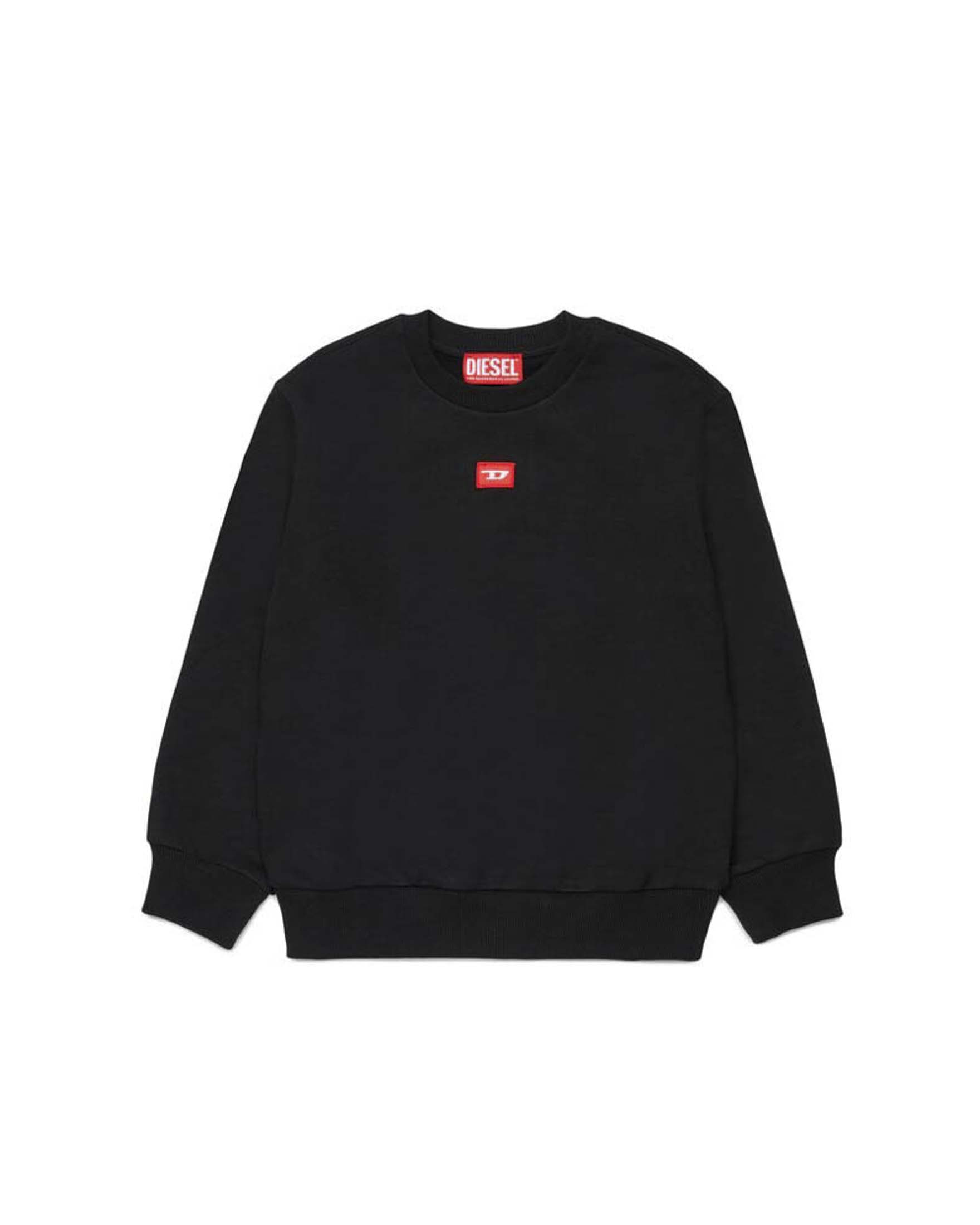 Felpa Diesel nera in puro cotone con mini logo rosso