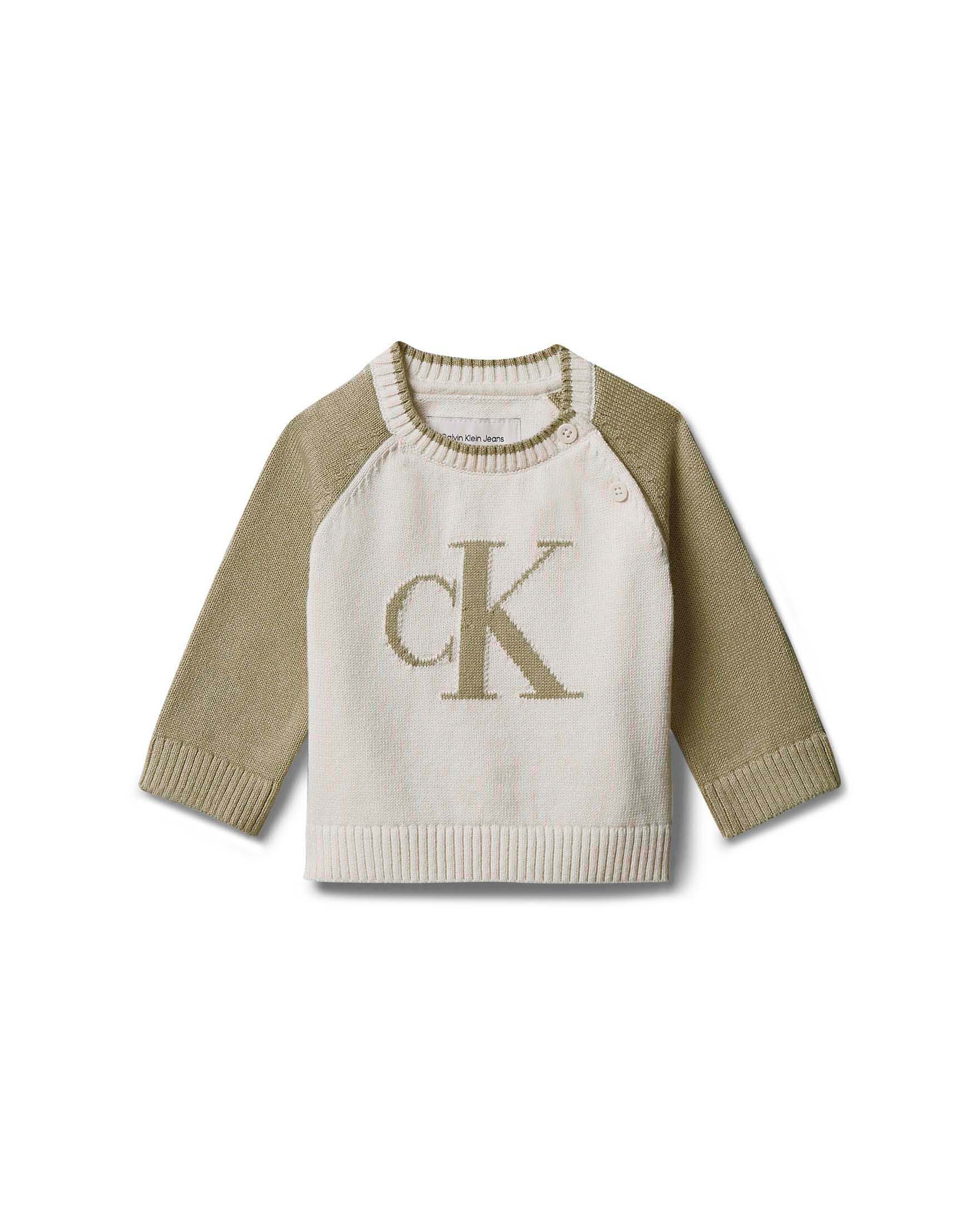 Maglioncino avorio e verde salvia Calvin Klein in puro cotone tricot