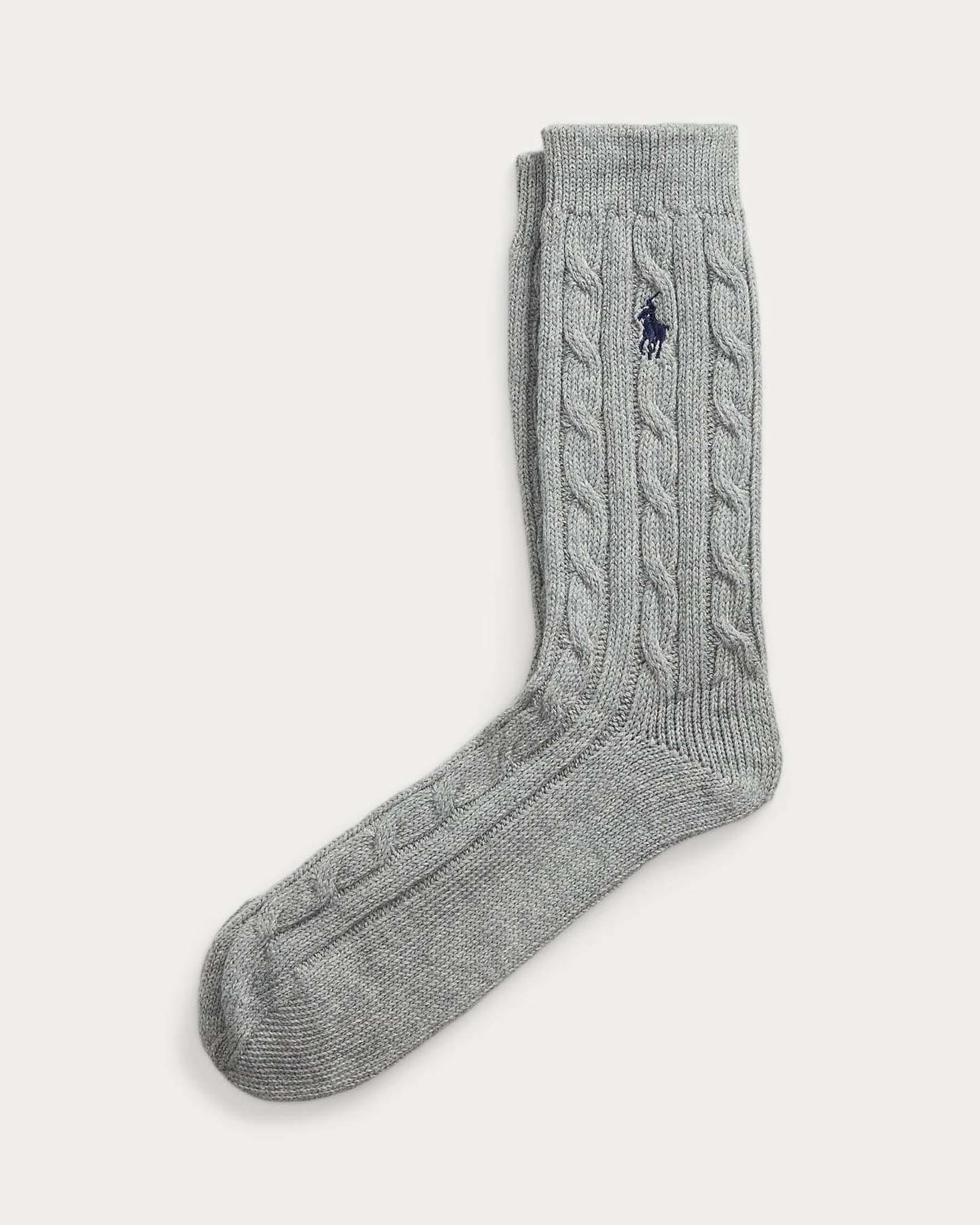 Calzini Polo Ralph Lauren grigi in misto cotone a trecce con logo Pony ricamato
