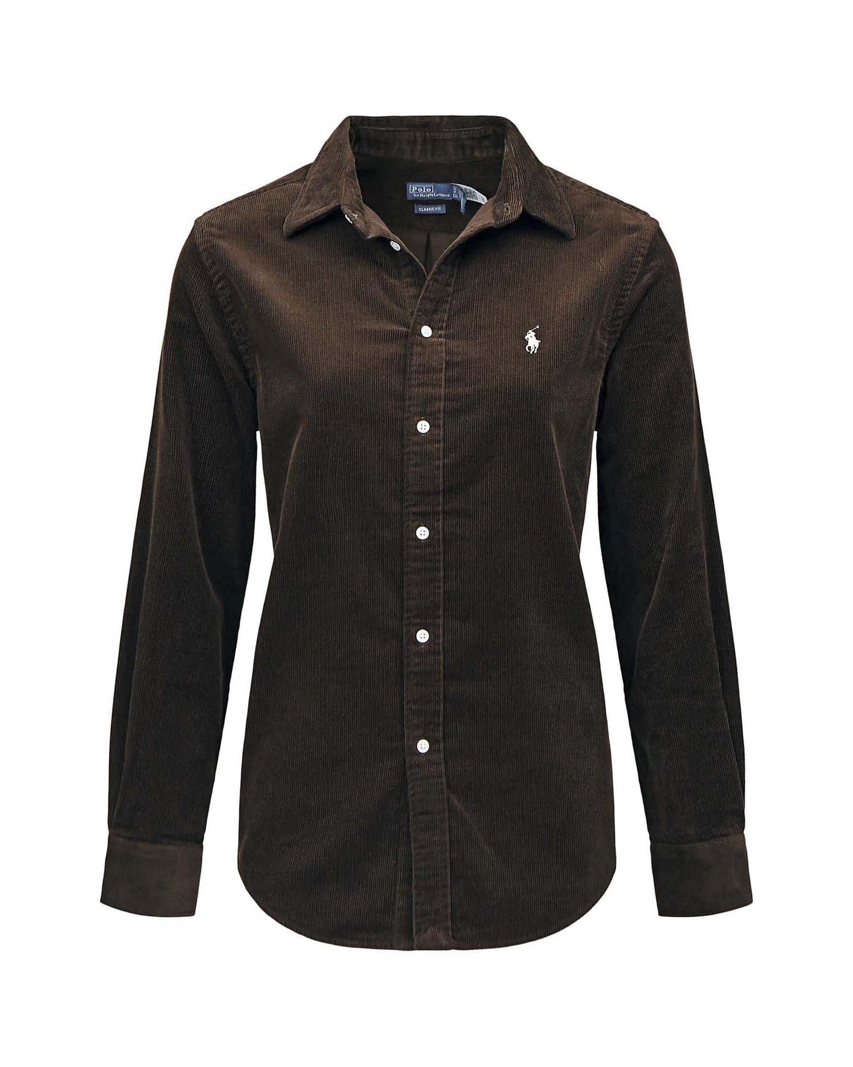 Camicia Polo Raplh Lauren color moro in velluto di cotone a coste con logo Pony ricamato