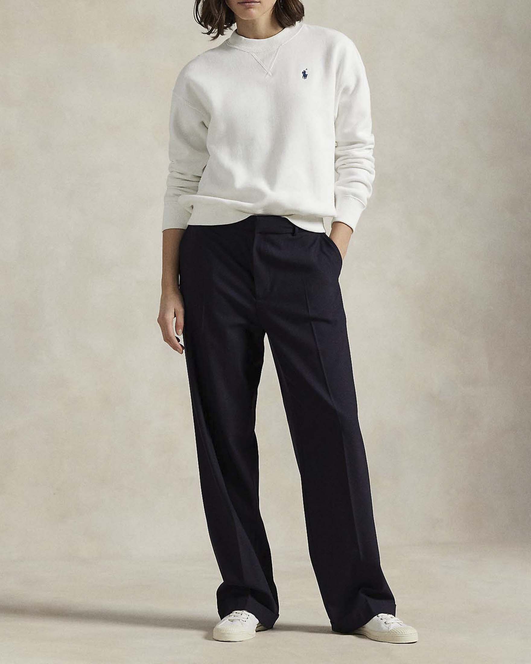 Felpa girocollo Polo Ralph Lauren bianca in cotone leggero con logo Pony ricamato image