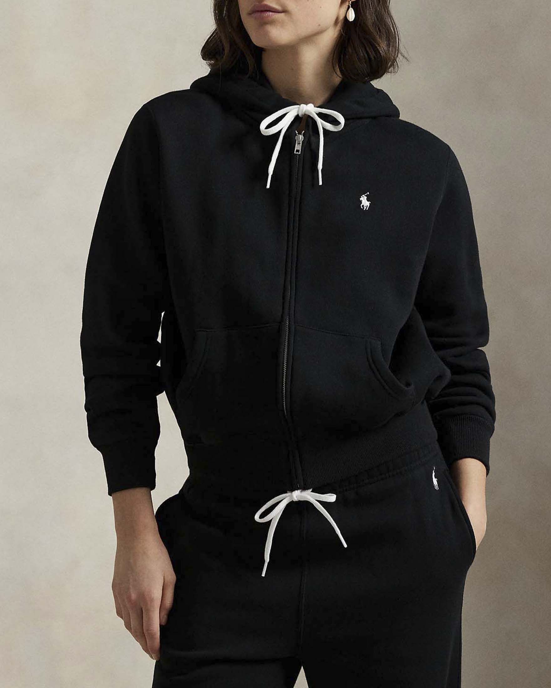 Felpa con cappuccio Polo Ralph Lauren bianca in cotone leggero con full zip e logo Pony ricamato