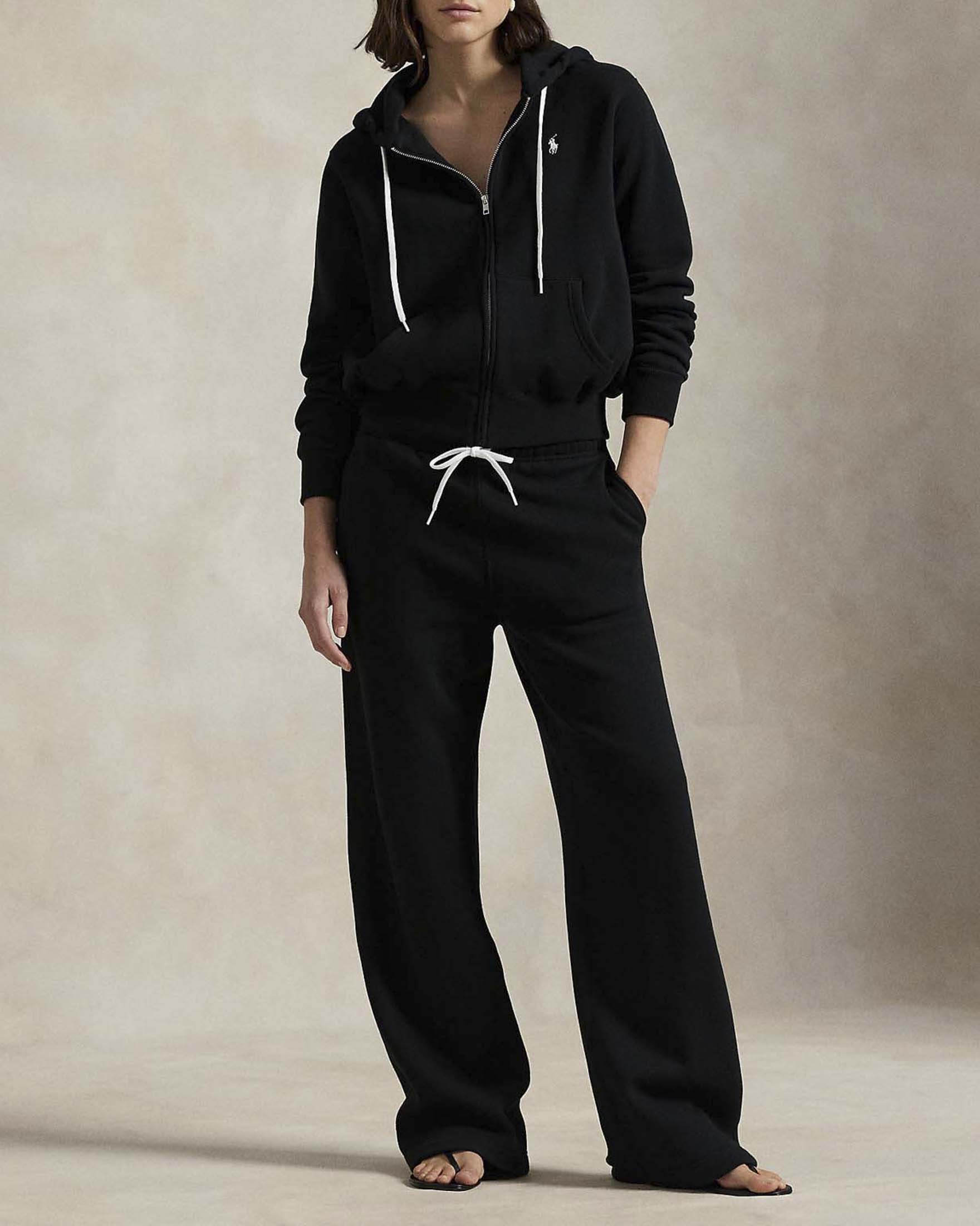 Felpa con cappuccio Polo Ralph Lauren bianca in cotone leggero con full zip e logo Pony ricamato image