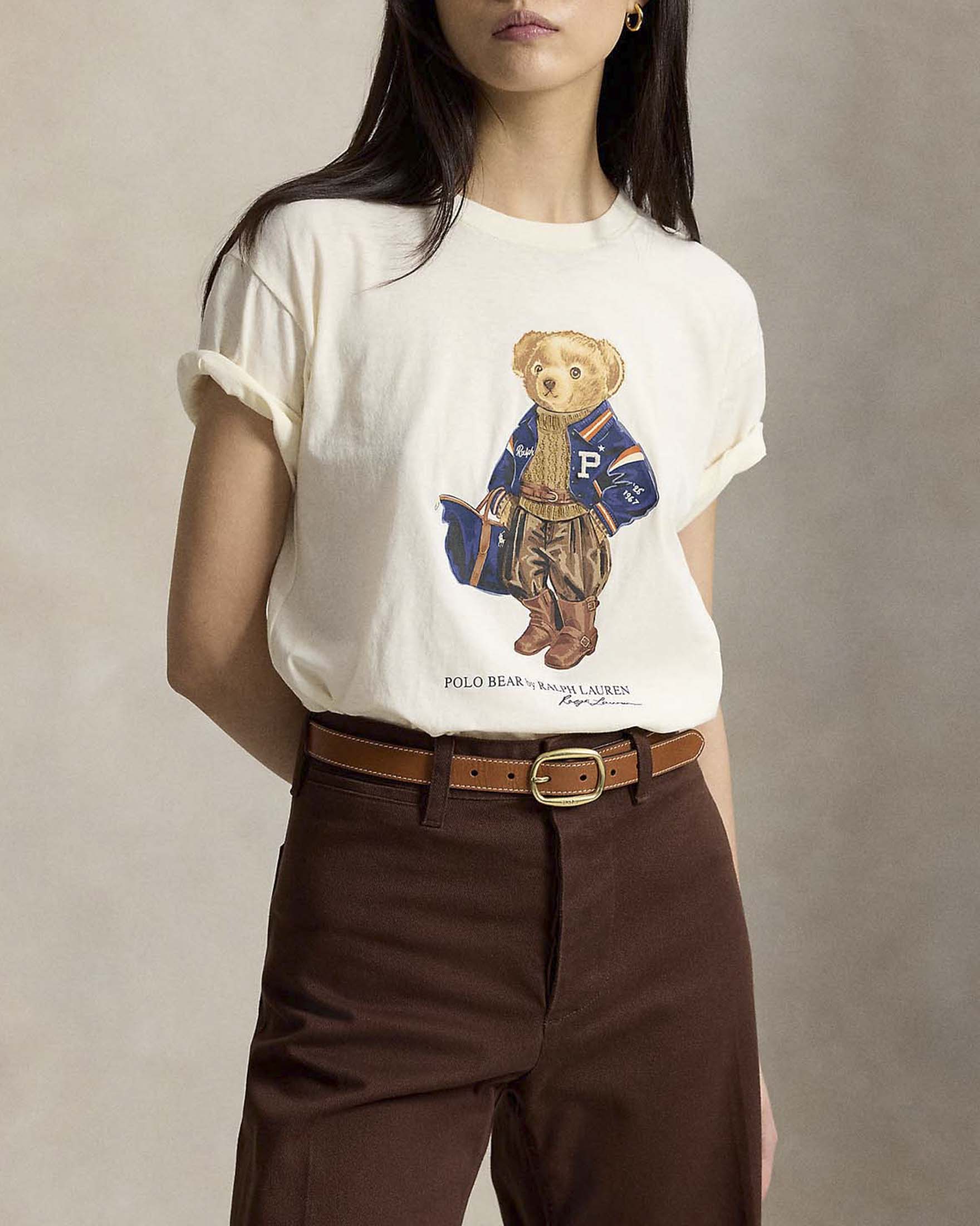 T-shirt Polo Ralph Lauren bianca in jersey di cotone con stampa Polo Bear
