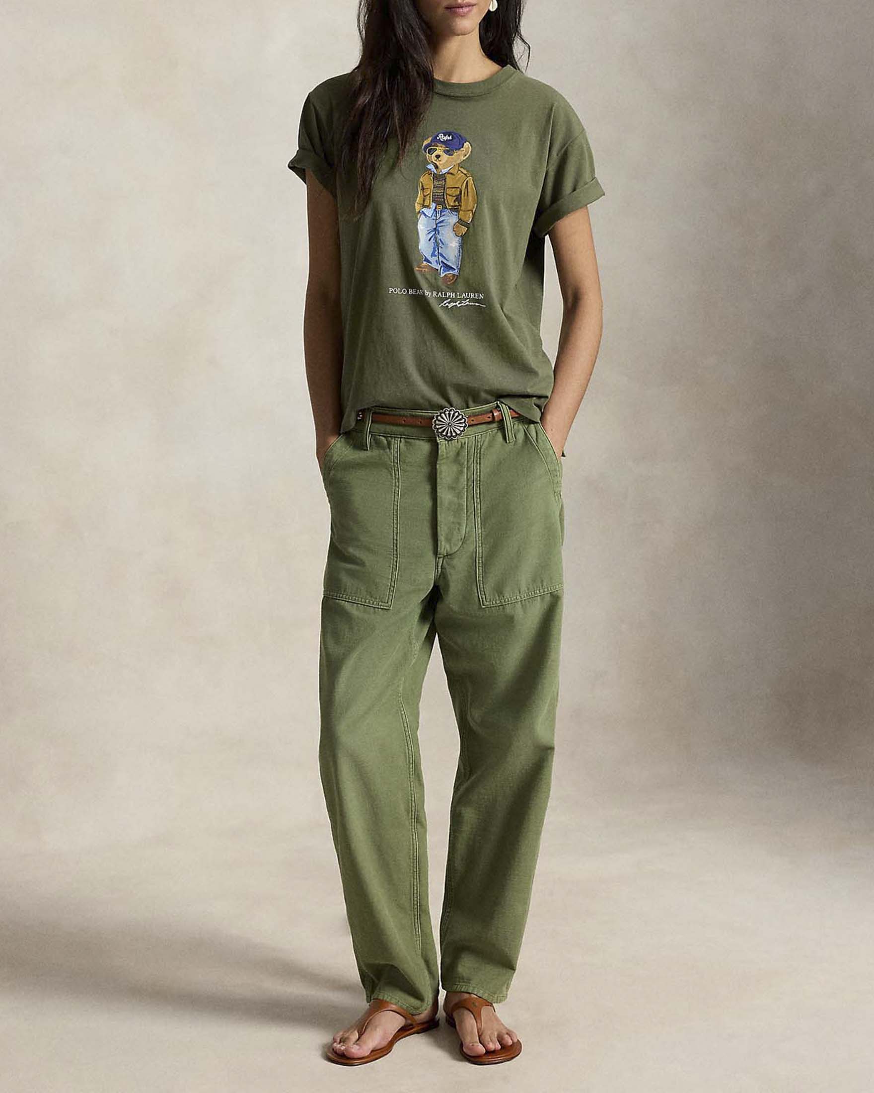 T-shirt Polo Ralph Lauren verde in jersey di cotone con stampa Polo Bear image
