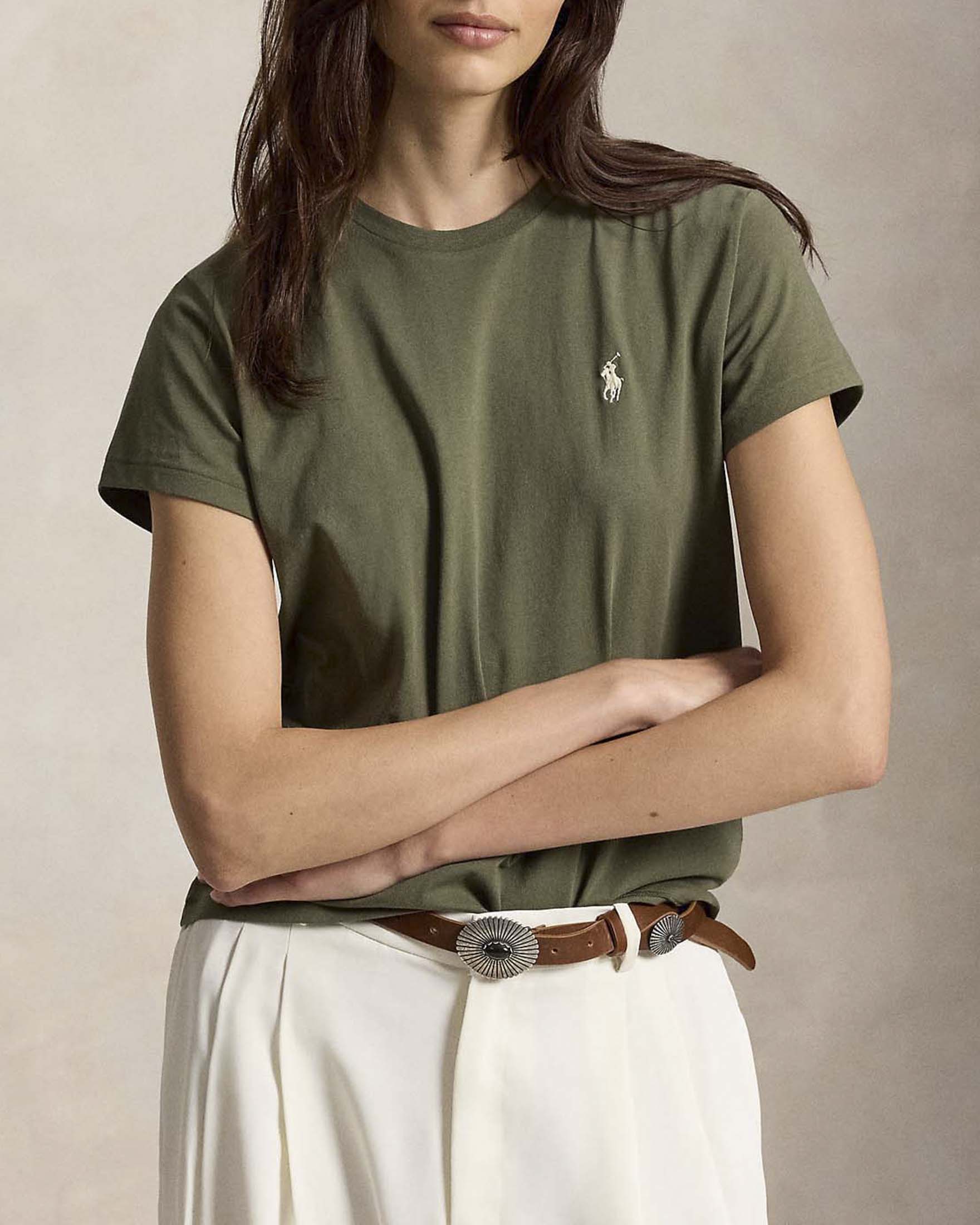 T-shirt girocollo Polo Ralph Lauren verde militare in jersey di cotone con logo Pony ricamato