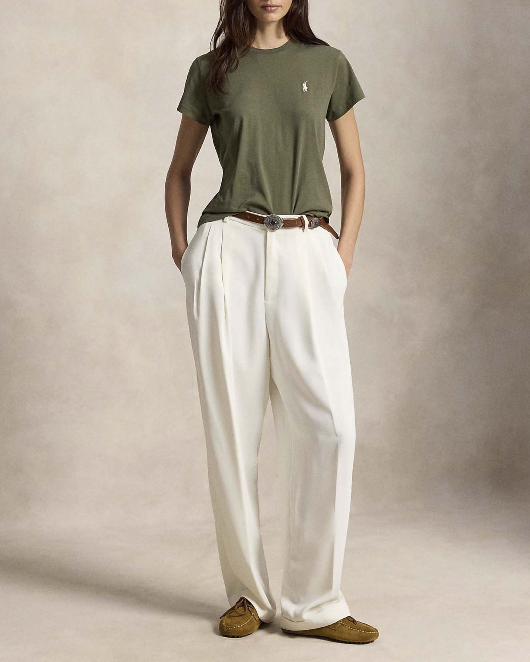 T-shirt girocollo Polo Ralph Lauren verde militare in jersey di cotone con logo Pony ricamato image