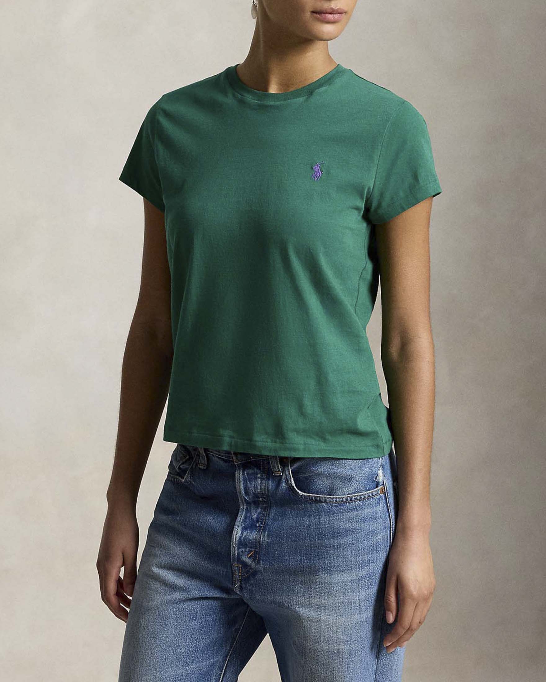 T-shirt girocollo Polo Ralph Lauren verde in jersey di cotone con logo Pony ricamato