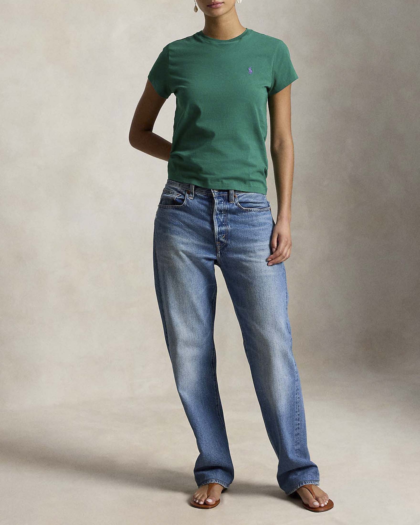 T-shirt girocollo Polo Ralph Lauren verde in jersey di cotone con logo Pony ricamato image
