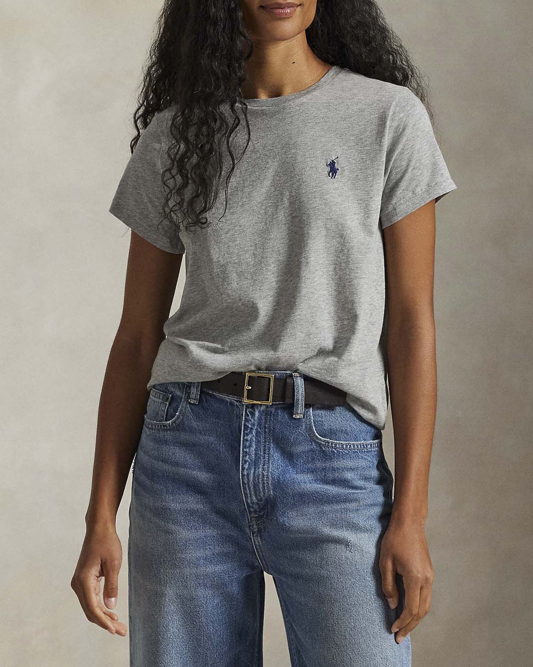 T-shirt girocollo Polo Ralph Lauren grigio in jersey di cotone con logo Pony ricamato