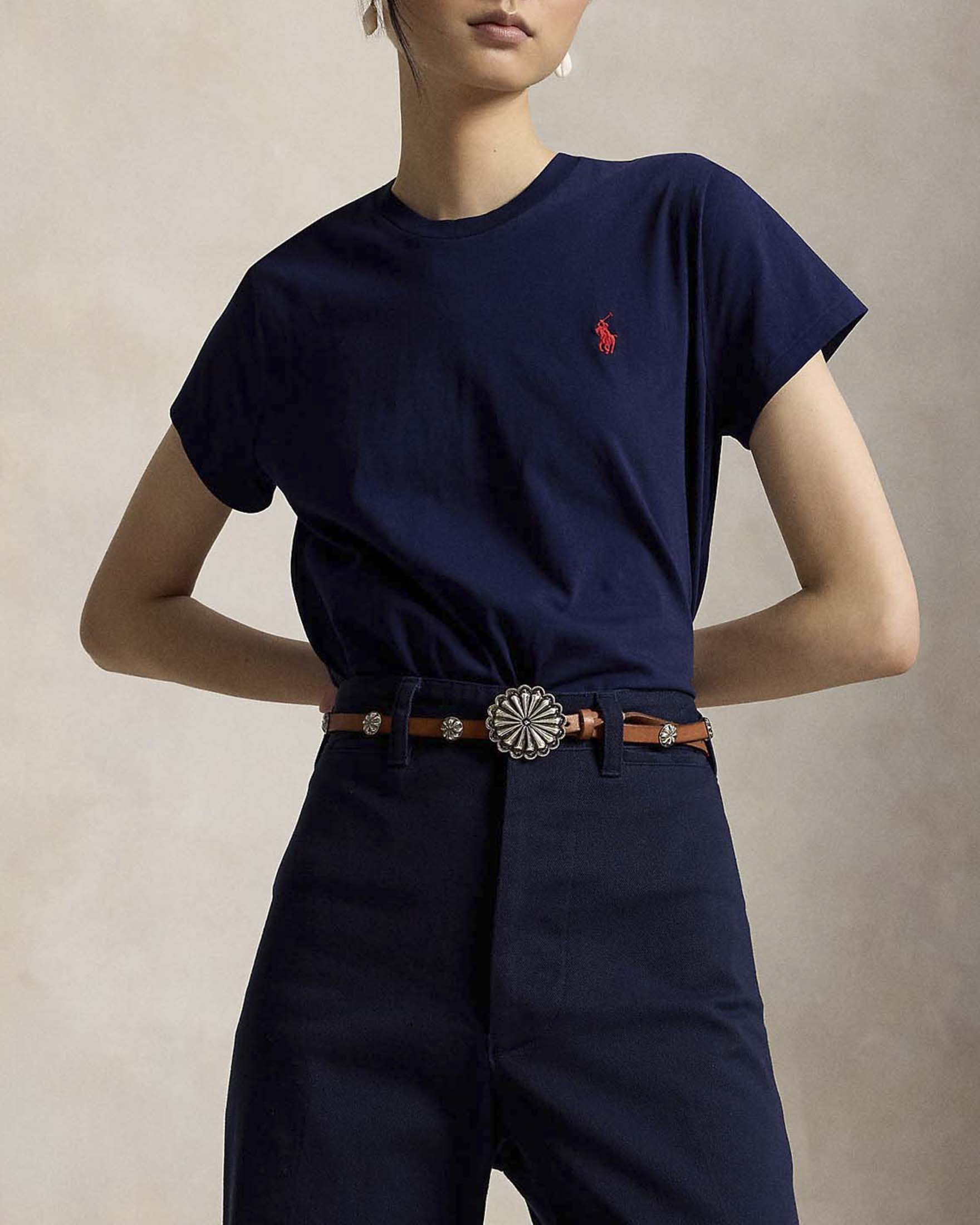 T-shirt girocollo Polo Ralph Lauren blu navy in jersey di cotone con logo Pony ricamato