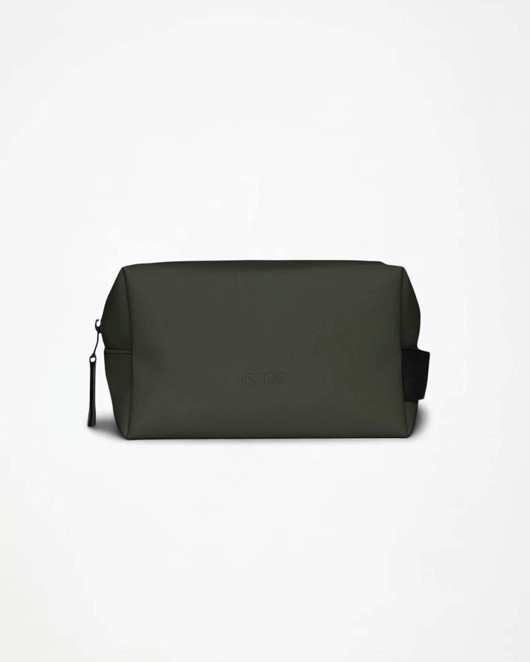 Beauty Wash Bag Small Rains verde militare in tessuto impermeabile con manico laterale