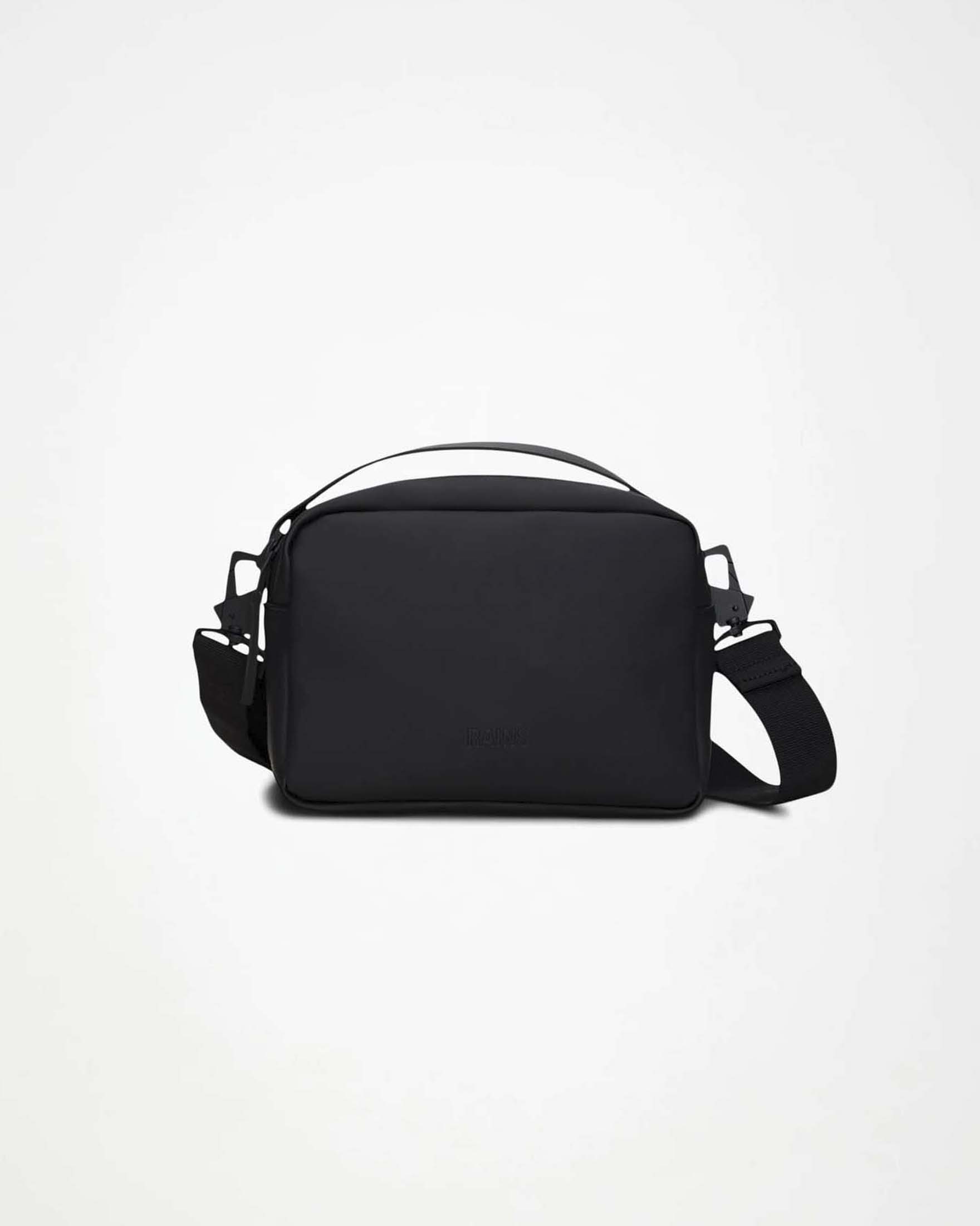 Box Bag Rains nera in tessuto impermeabile con tracolla regolabile