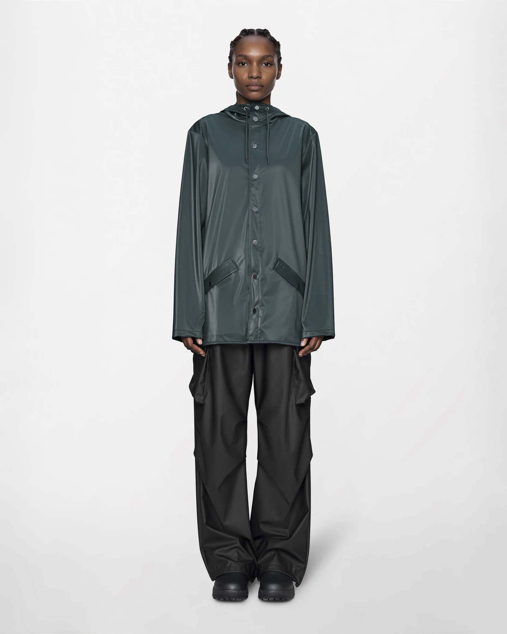Rains — Giacca antipioggia Long Jacket Rains color prugna con abbottonatura a pressione frontale