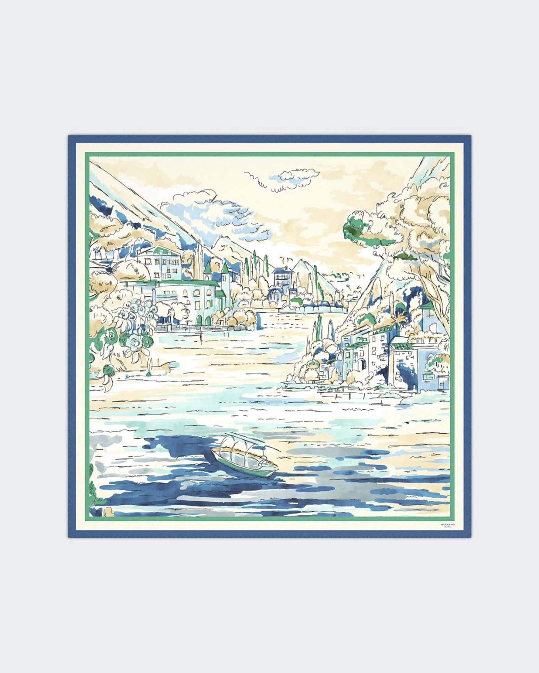 Foulard Weekend Max Mara in seta beige a stampa paesaggio verde e blu China